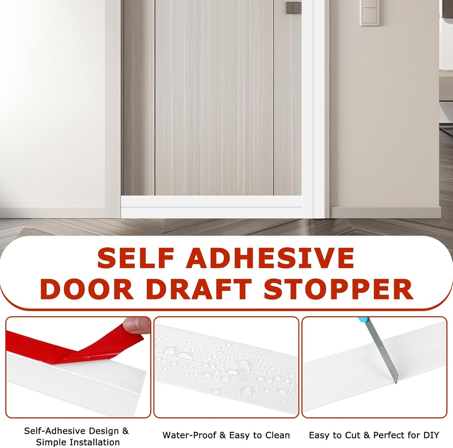Weather Stripping Self Adhesive Door Draft Stopper Flexible Shower Door Bottom Seal Silicone Seal Strip for Sliding Glass Windows Side Gaps (White, 2 Inch Wide x 20 Feet Long)