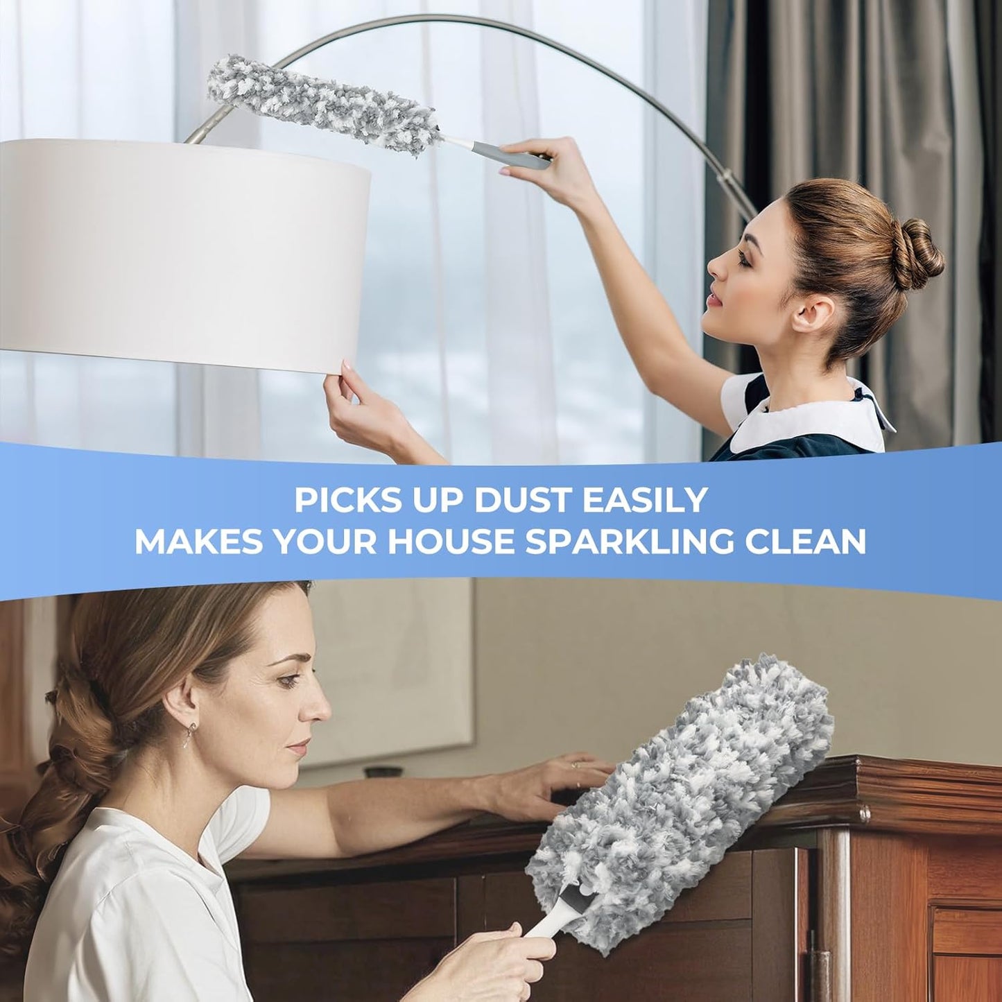 Microfiber Duster with an Extra Washable and Reusable Duster Head, Microfiber Dusters for Household Cleaning, Gray