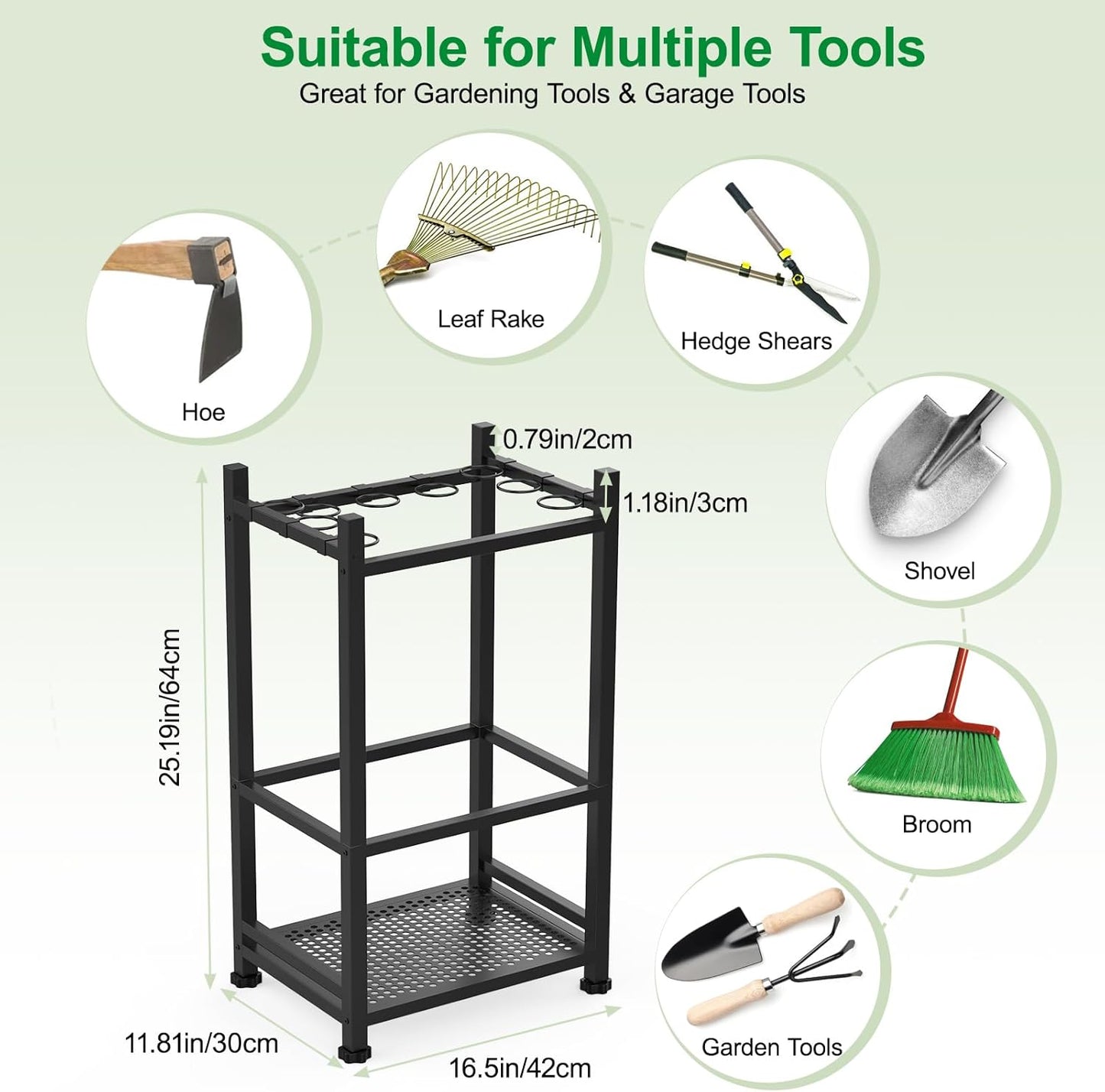 Dirza Garden Tool Organizer,Yard Tool Organizer for Garage Organization and Storage,Garden Tool Rack with 9 Loops for Garage, Shed, Outdoor,Easy Take Out and Storage,Will NOT tip over