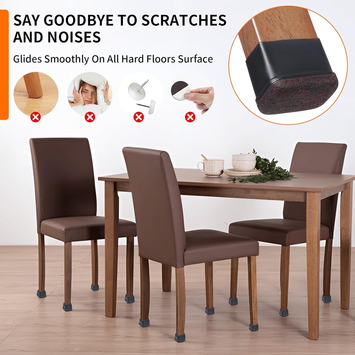 Ezprotekt 24 Pcs Rectangle Black Silicone Chair Leg Floor Protectors Caps, Rectangle Felt Chair Leg Covers Cups for Desk Chair Table - Anti- Scratches and No Noise (Fit L :1.3-1.7", W: 0.9-1.2")