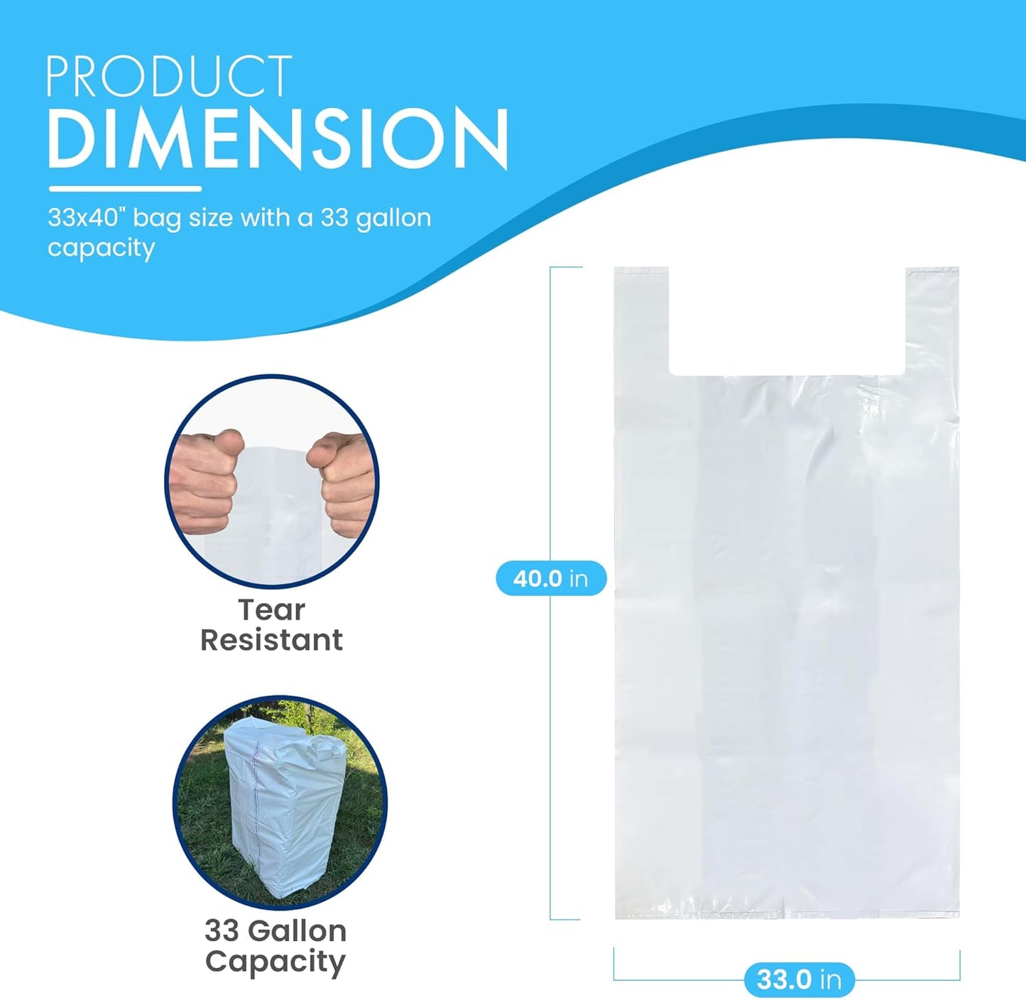 Heavy Duty Contractor Trash Bags with Handles – 33 Gallon, 150 Count | 17 Micron Thick, Extra Large Garbage Bags for Household, Yard Waste, Landscaping & Commercial Use | Secure Signature Knot