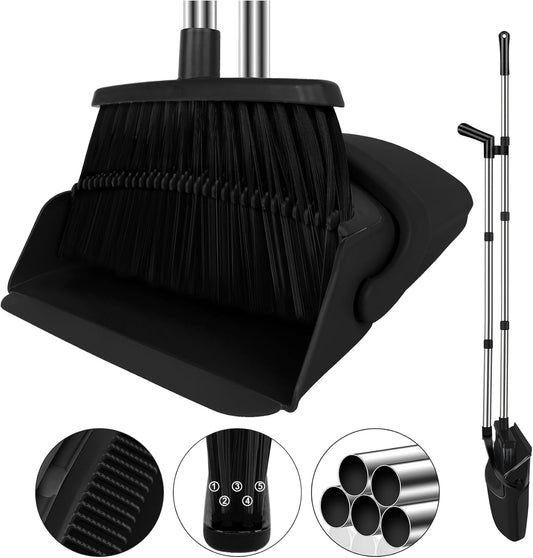Broom and Dustpan Set, Household Broom with Dustpan Combo Set, 51" Long Handle, Dust Pan Set for Kitchen Office Lobby Floor
