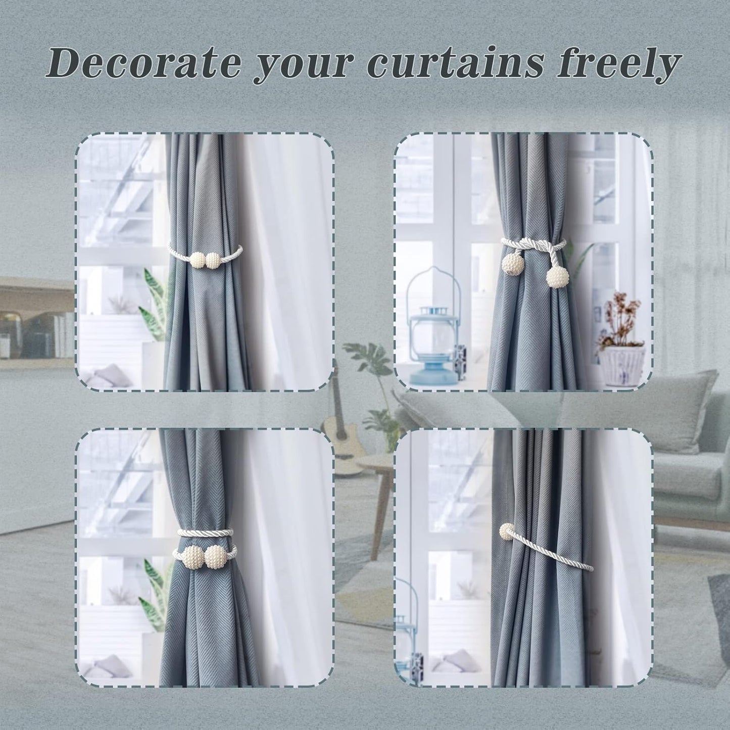 Hion Magnetic Curtain Tiebacks White 2pcs, Curtain Tiebacks Buckles Holdbacks Holders Hooks Clip for Home Bedroom Office Decorative Curtain