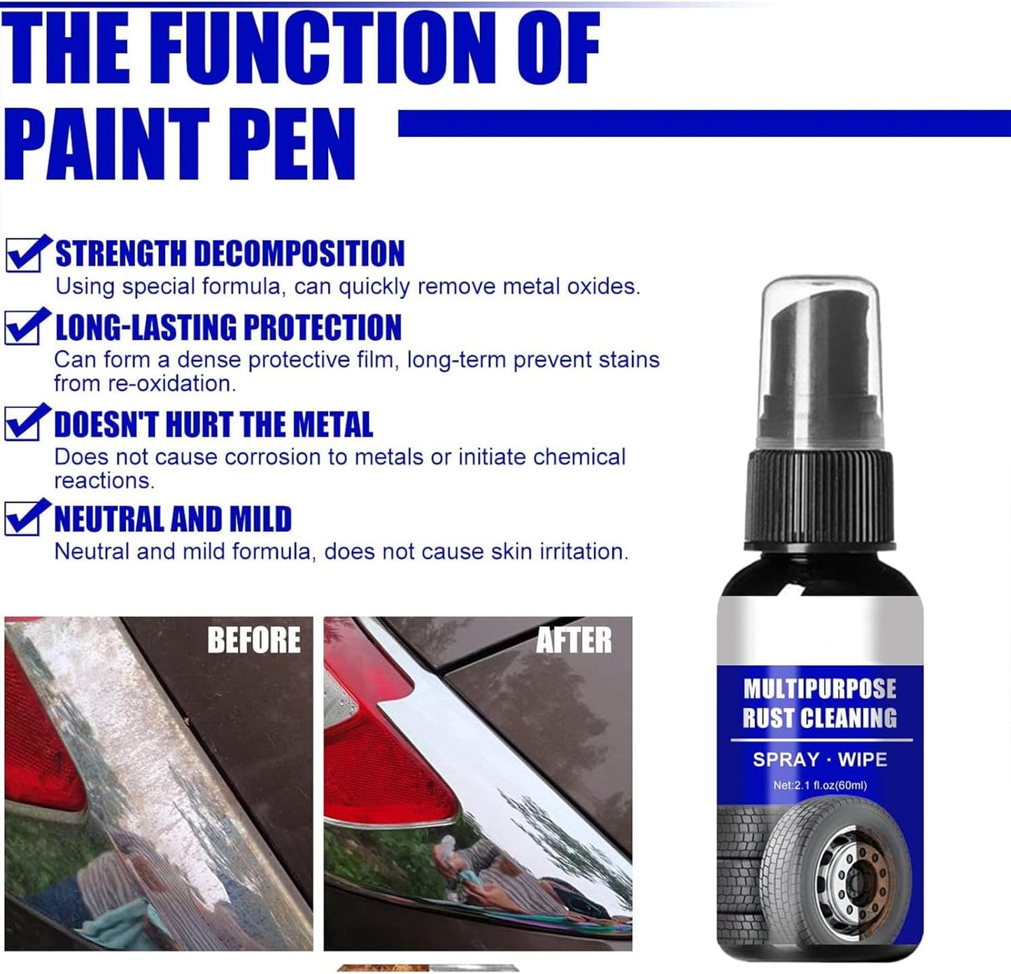 Rust Remover Spray - 2PCS Multipurpose Instant Rust Remover for Metal Parts, Car Care & Cleaning, Rustout Instant Remover Spray