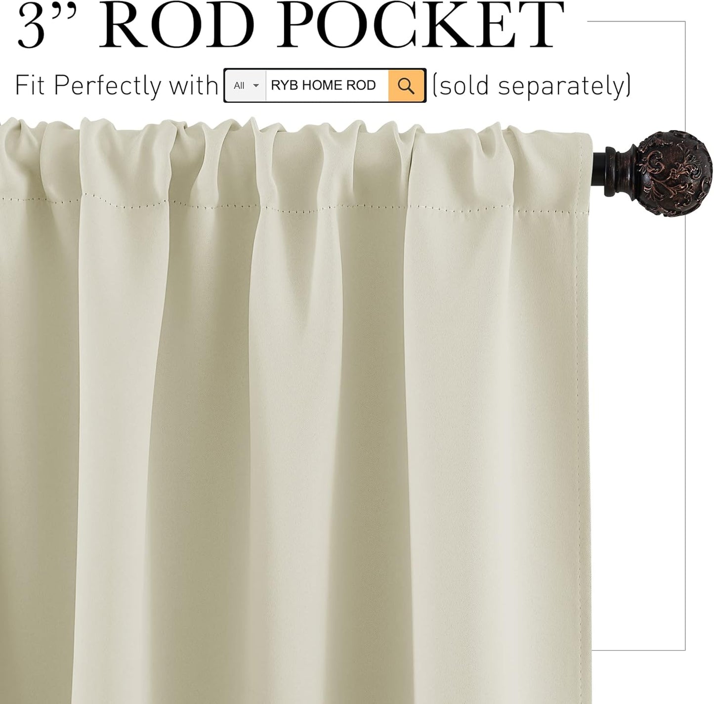 RYB HOME Small Curtains for Door Windows - Blackout Thermal Insulating Drapes for Home Theatre Bathroom Basement Cafe RV Camper Windows Blinds, Wide 34 x Long 30, Beige, 1 Pair