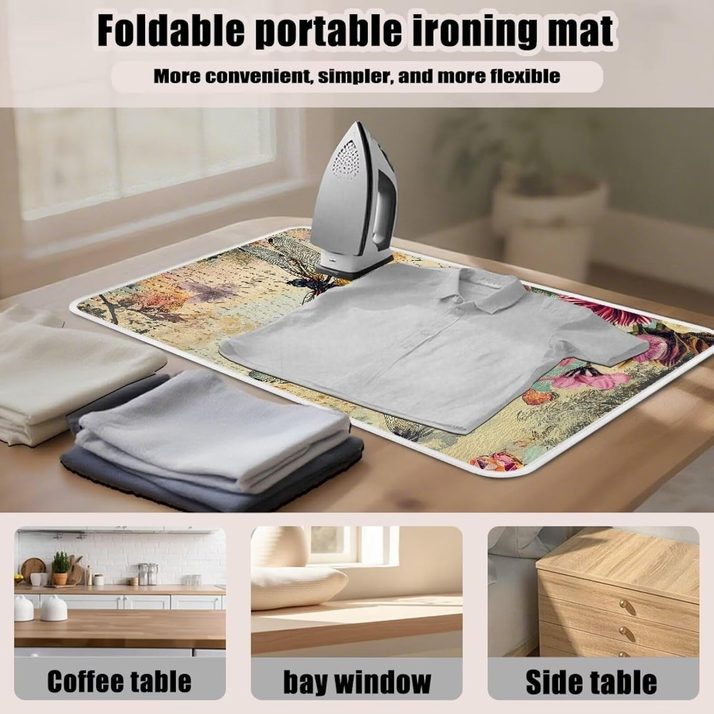 Vintage Ironing Pad Dragonfly Ironing Blanket Thick Travel Iron Pad Heat Resistant Ironing Board Cover for Table Top, Washer, Dryer,32 x 16 Inch Ironing Mats