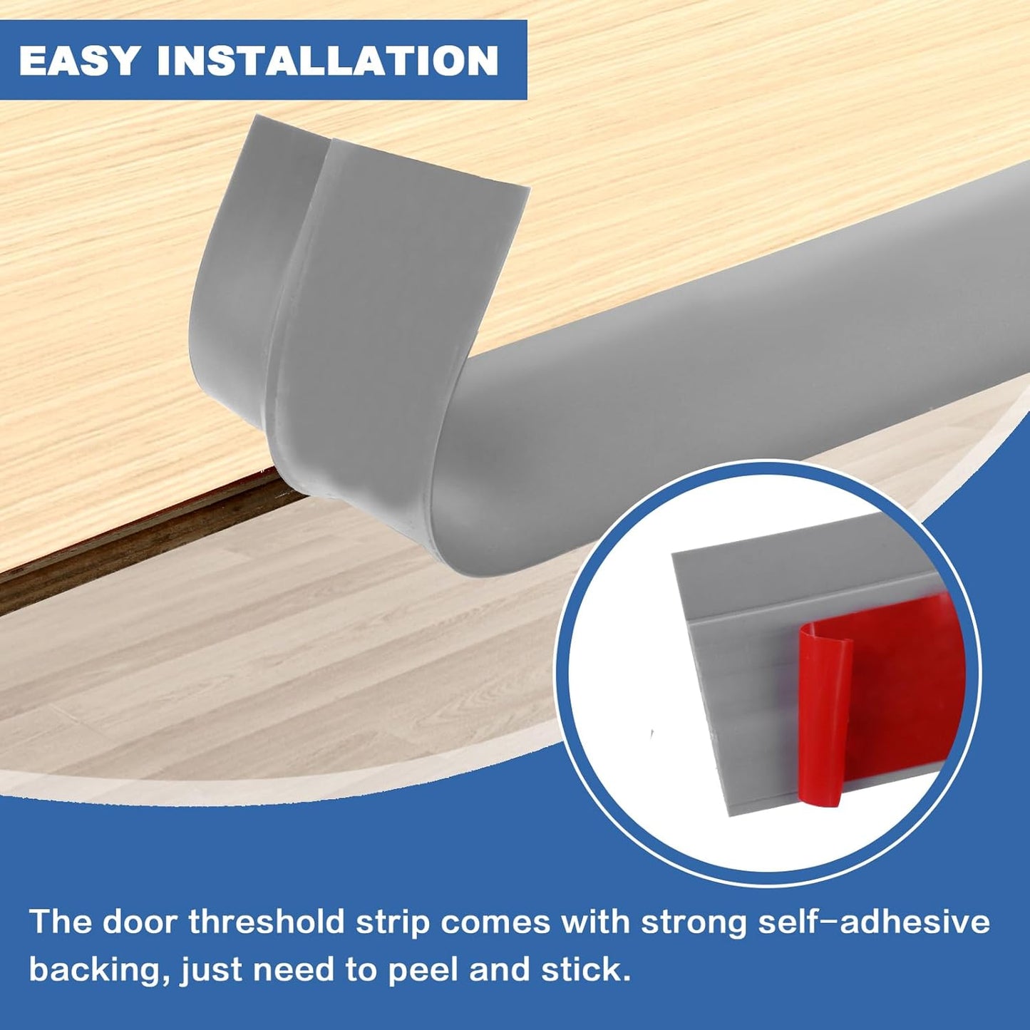 Vinyl Door Threshold Flooring Transition Strip Self Adhesive Carpet Edging Strip for Laminate Doorway Edge Threshold from 3/5" to 4/5" (Gray, 6.6 Ft)