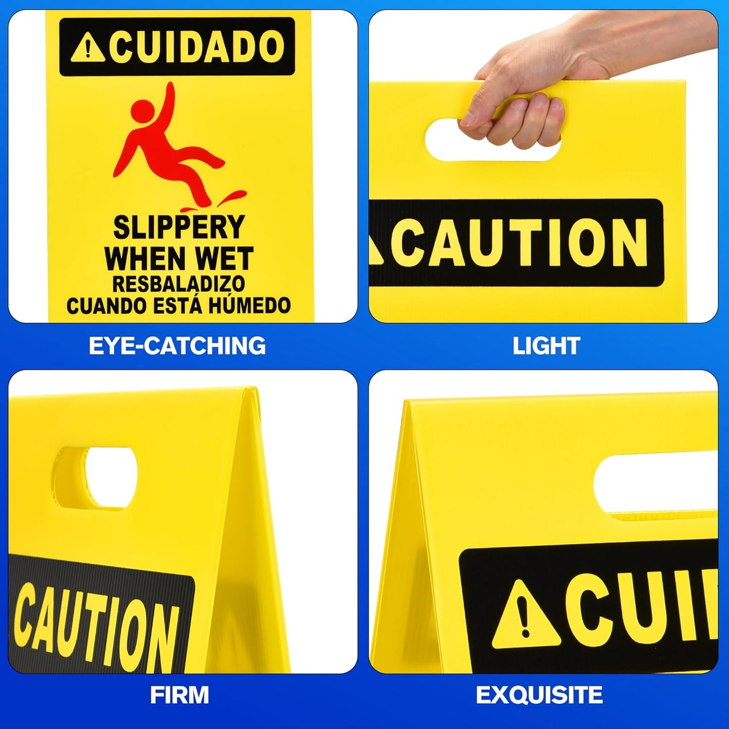 MATTHEW CLEANING 19'' Industrial Wet Floor Sign 6 Pack 2-Sided Durable Corrugated Plastic Birght Yellow Multilingual Warning Signs Commercial Caution Wet Fold-out Floor Signs For Indoors