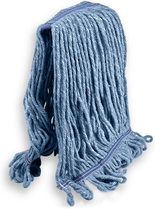 KLEEN HANDLER HEAVY DUTY Commercial Mop Head Replacement, Wet Industrial Cotton Looped End String Cleaning Mop Head Refill, Blue Mop, Universal Headband