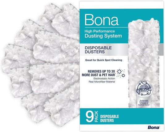Bona Disposable Duster Refills - 9 Pack - High Performance Dusting System - Microfiber Dusters Remove Dust and Pet Hair for Quick Spot Cleaning