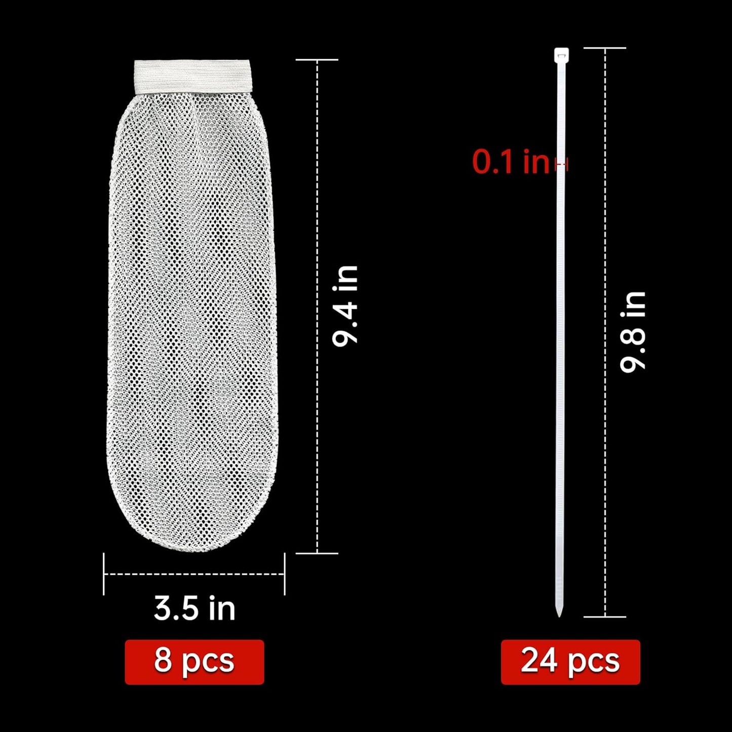 32-Piece Lint Trap and Cable Ties Set for Washing Machine, Includes 8 Nylon Mesh Lint Traps and 24 Cable Ties, Easy and Effective Lint Filtration (White)