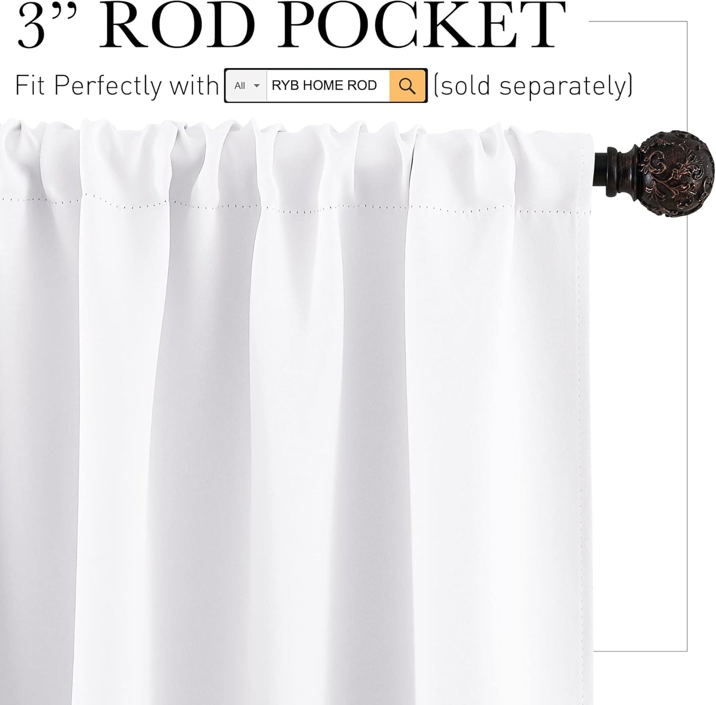 RYB HOME Small Curtains for Kitchen Window - Blackout Privacy Portable Curtain Set for Bedroom Office Bathroom Basement Garage Storage Enclosure RV Bunk, W 34 x L 30 inch, Pure White, 2 Pcs