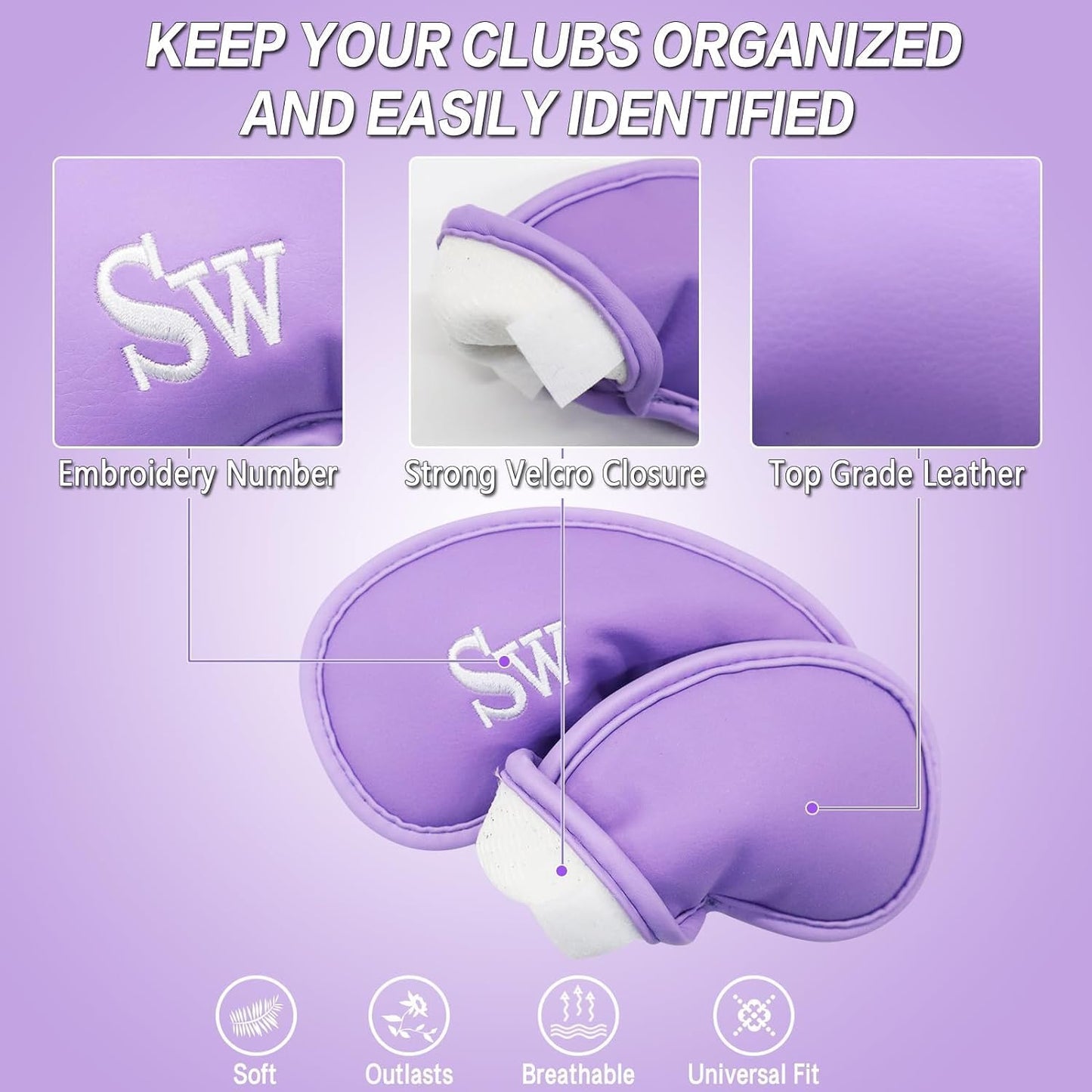 FINGER TEN Premium Synthetic Leather Stylish Iron & Wedge Golf Head Covers Value 12 Piece Set, Embroidered Labels & Fits Most Clubs Gift Set, Travel Protection Accessories