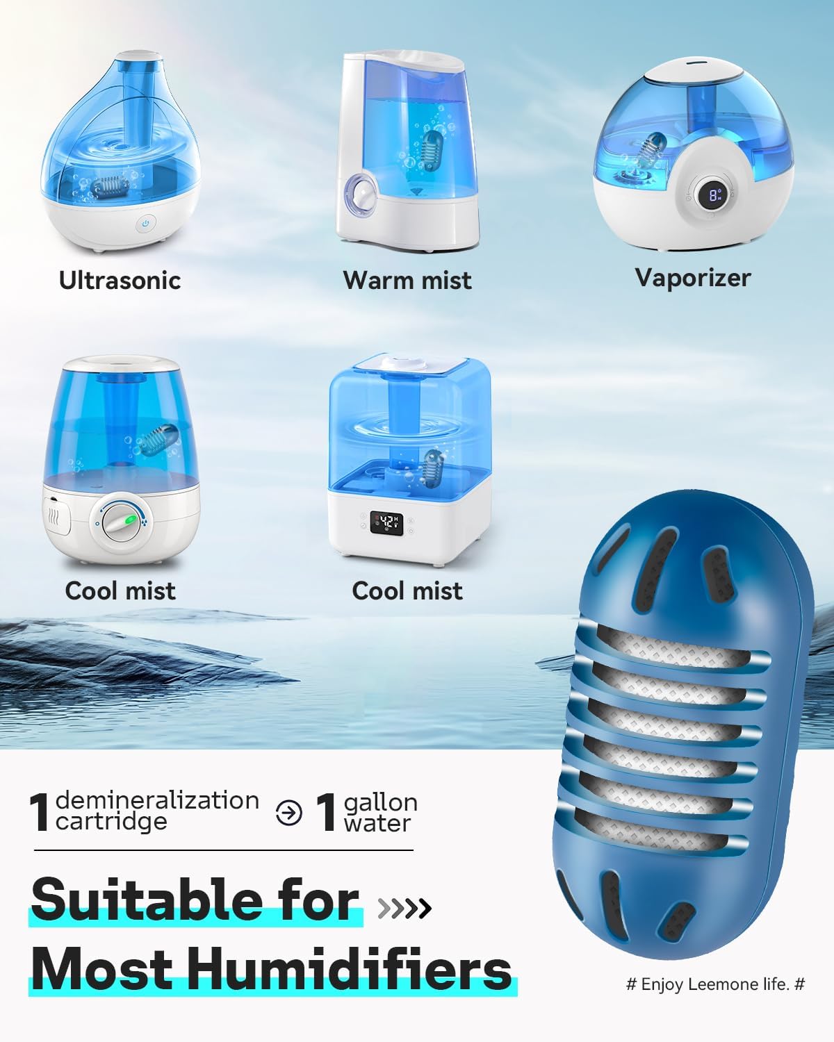 Leemone Demineralization Cartridge Compatible with HoMedics Ultrasonic Humidifiers, 20 Pack Humidifier Filter Replacements, Purifies Water, Filters Mineral Deposits