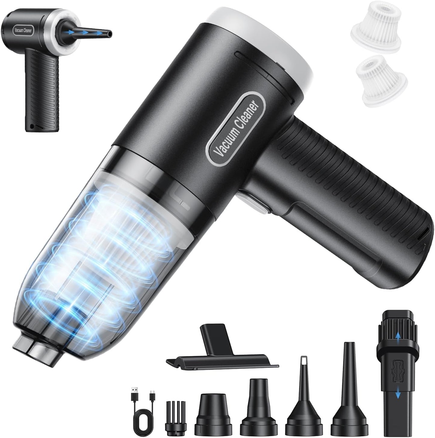 Car Vacuum Portable Cordless, 16000Pa Handheld Vacuum Mini Vacuum Cleaner High Power with Best Suction Brushless Motor, 4 in 1 2-Speed Air Duster Portable Vacuum for Car Keyboard Pet Hair