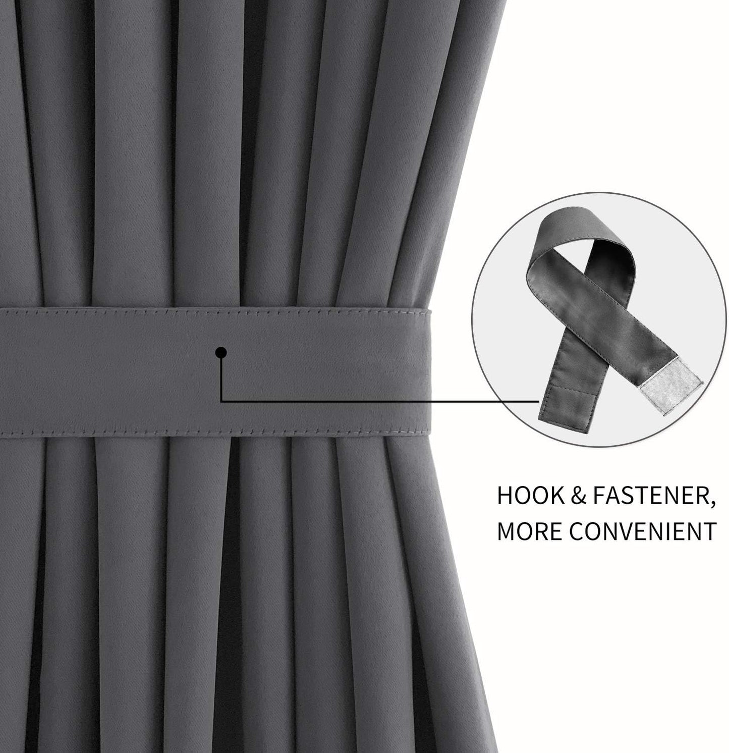 DWCN French Door Curtains – Rod Pocket Thermal Blackout Curtain for Doors with Glass Window, Kitchen and Patio Doors for Privacy, 25 X 40 Inch Length, 1 Curtain Panel with Tieback, Dark Grey