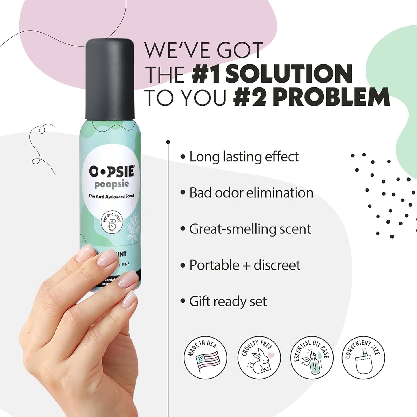 Oopsie Poopsie 2 Pack - Flower Citrus and Wild Mint - Before & After You Go Toilet Spray 2oz Each - Gift Set - Portable Odor Eliminator