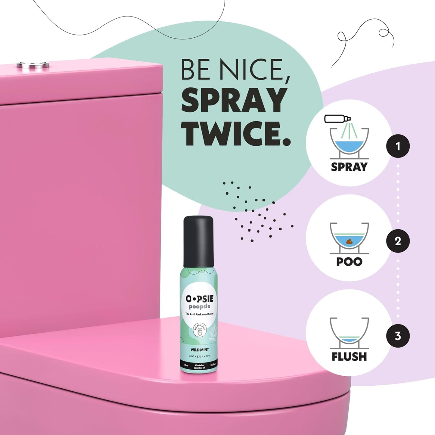 Oopsie Poopsie 2 Pack - Flower Citrus and Wild Mint - Before & After You Go Toilet Spray 2oz Each - Gift Set - Portable Odor Eliminator