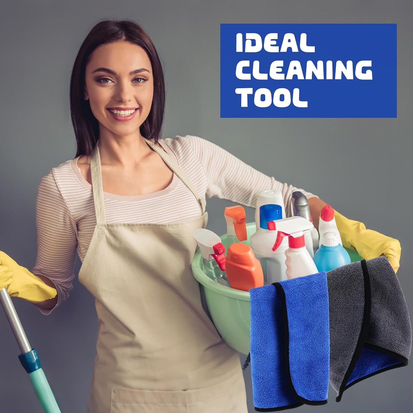 Tallew 50 Pcs Microfiber Towels 16 Inch x 16 Inch Microfiber Cloth Car Drying Towels for Cars Washing Polishing Office Windows Cleaning Household Supplies (Blue,Gray)