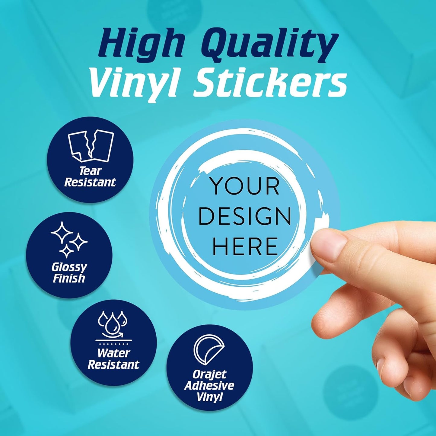 100 Custom Vinyl Stickers - Upload Your own Image, Text, Design, Logo - Personalized Logo Labels for Handmade, Packaging, Bottle, Jars, Candle, Brand Stickers (Blue Swirls, 3x3)