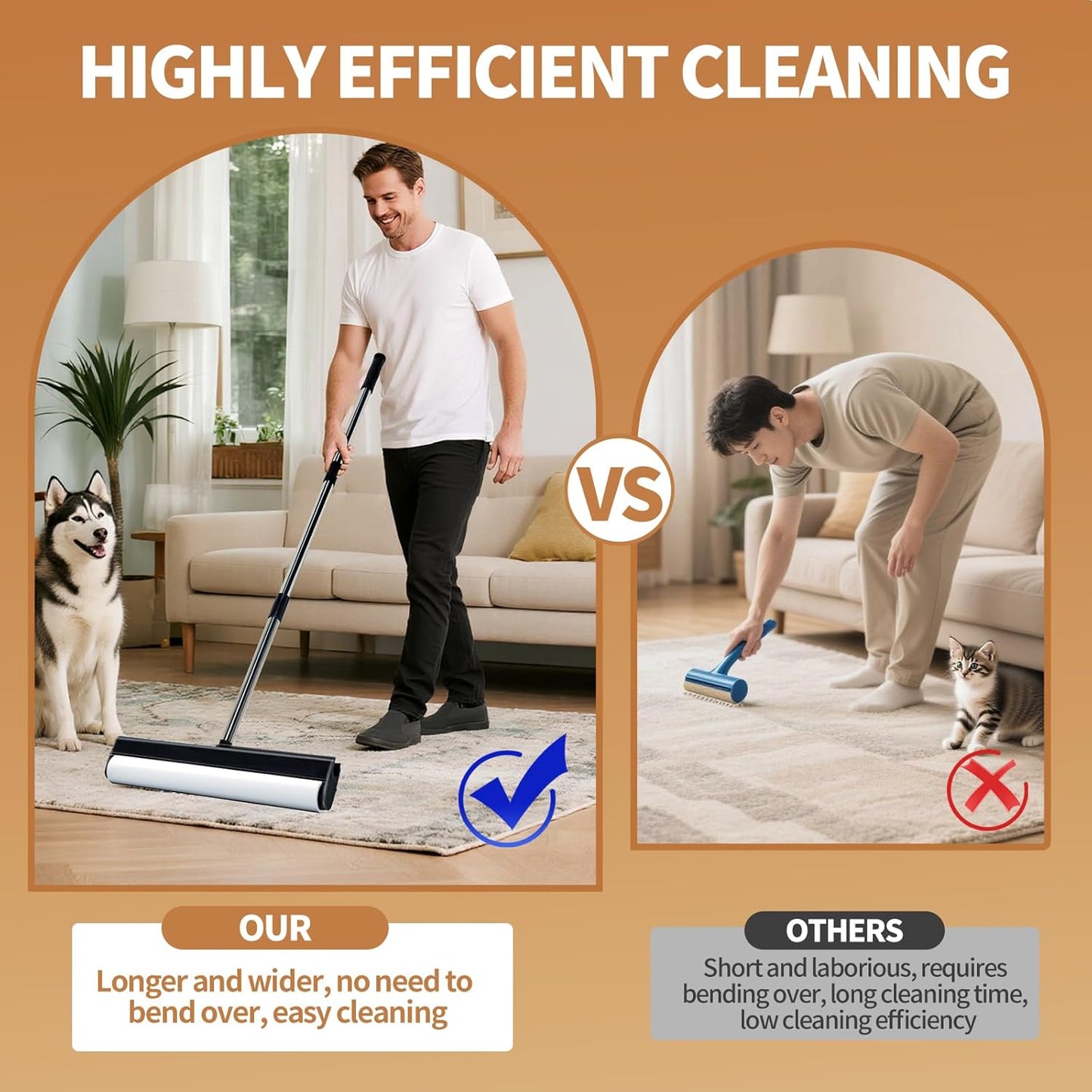 Large Lint Rollers for Carpet, 15.74 in Extra Sticky Rollers for Floor with 4 Extendable Handle, Long Handle Sticky Mop for Cleaning Carpet, Car, Clothes,Dog and Cat Pet Hair Remover with 360 Sheets