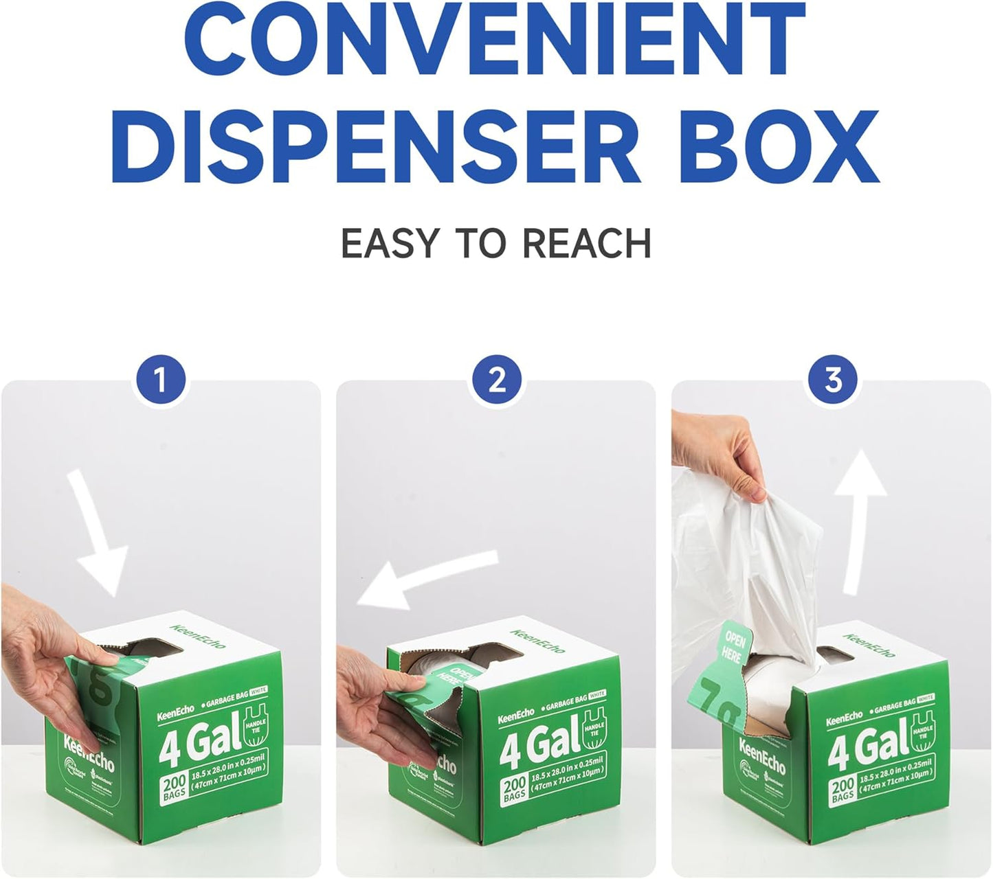 Small Trash Bags with Handles 5 Gallon 200 Count White - Ocean Plastic Upcycling - Plastic Garbage Bags, Can Bin & Waste Basket Liner for Kitchen, Bathroom, Office and Pets