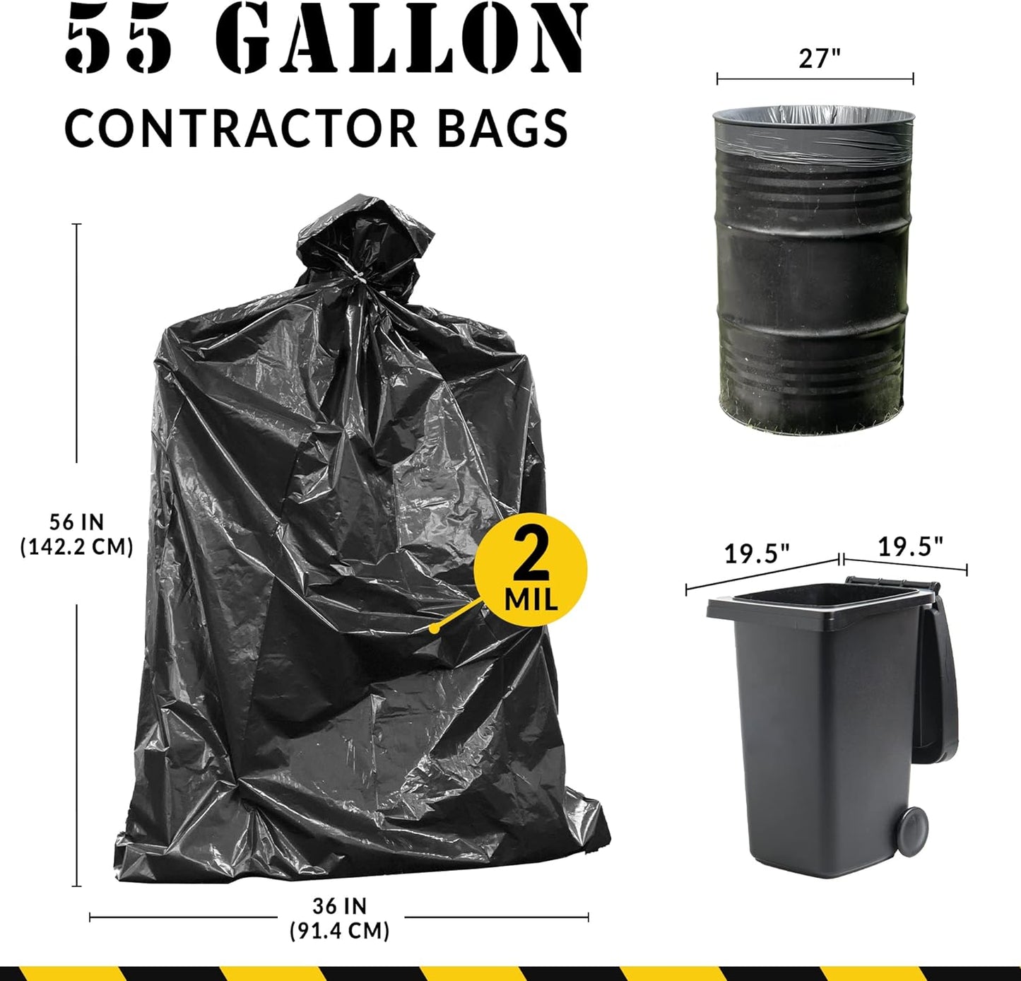 Reli. Contractor Garbage Bags 55 Gallon | 40 Trash Bags | Heavy Duty | Black Contractor