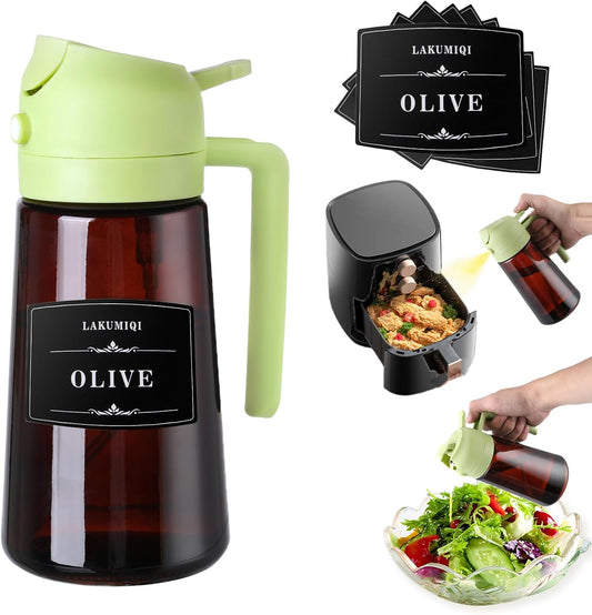 2-in-1 Glass Oil Dispenser & Sprayer - 16oz/470ml Leakproof Olive Oil Sprayer Bottle for Cooking, Air Fryer, BBQ, Baking, Salad (Green)