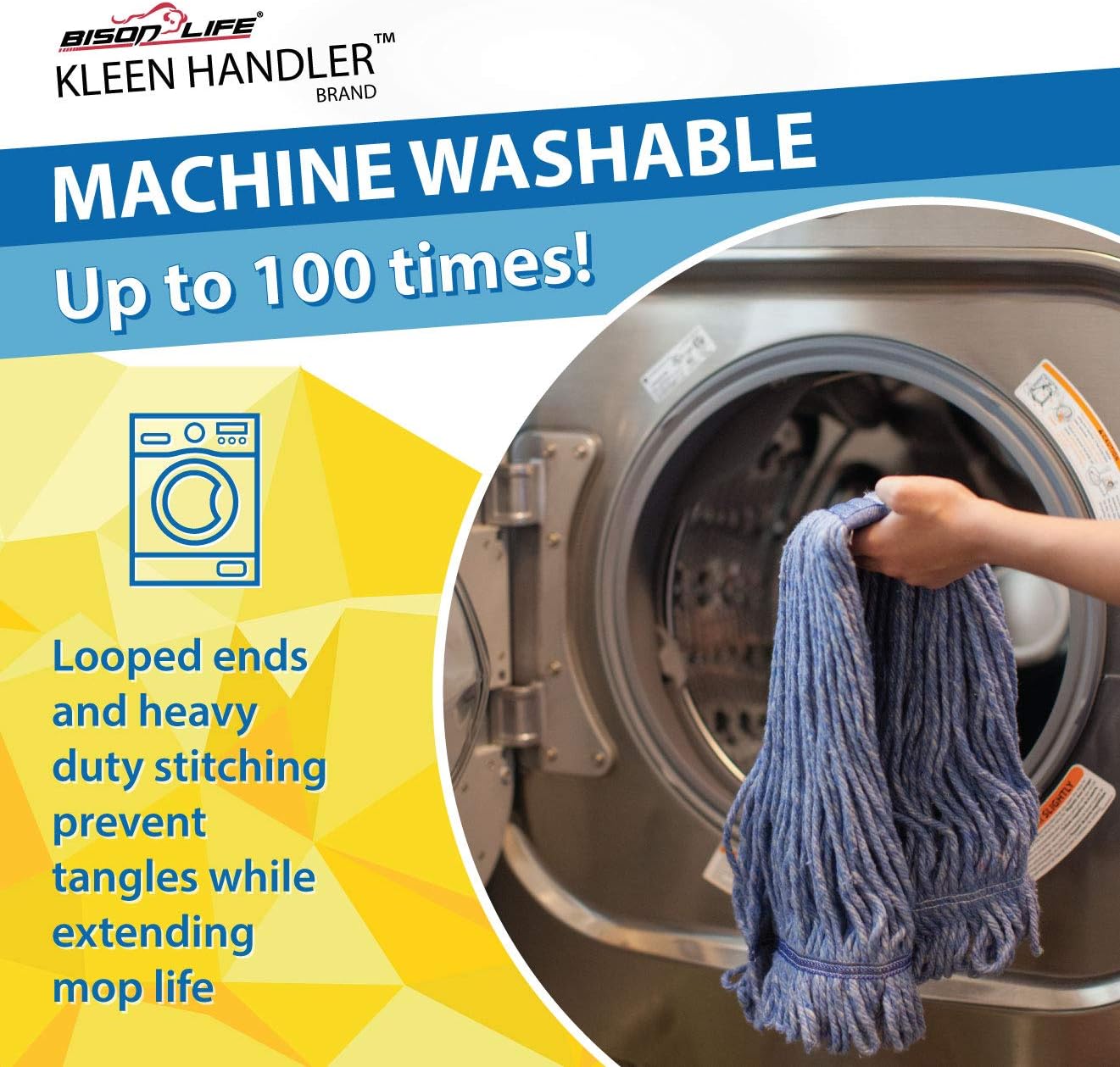 KLEEN HANDLER HEAVY DUTY Commercial Mop Head Replacement, Wet Industrial Blue Cotton Looped End String Cleaning Mop Head Refill (Case of 24)