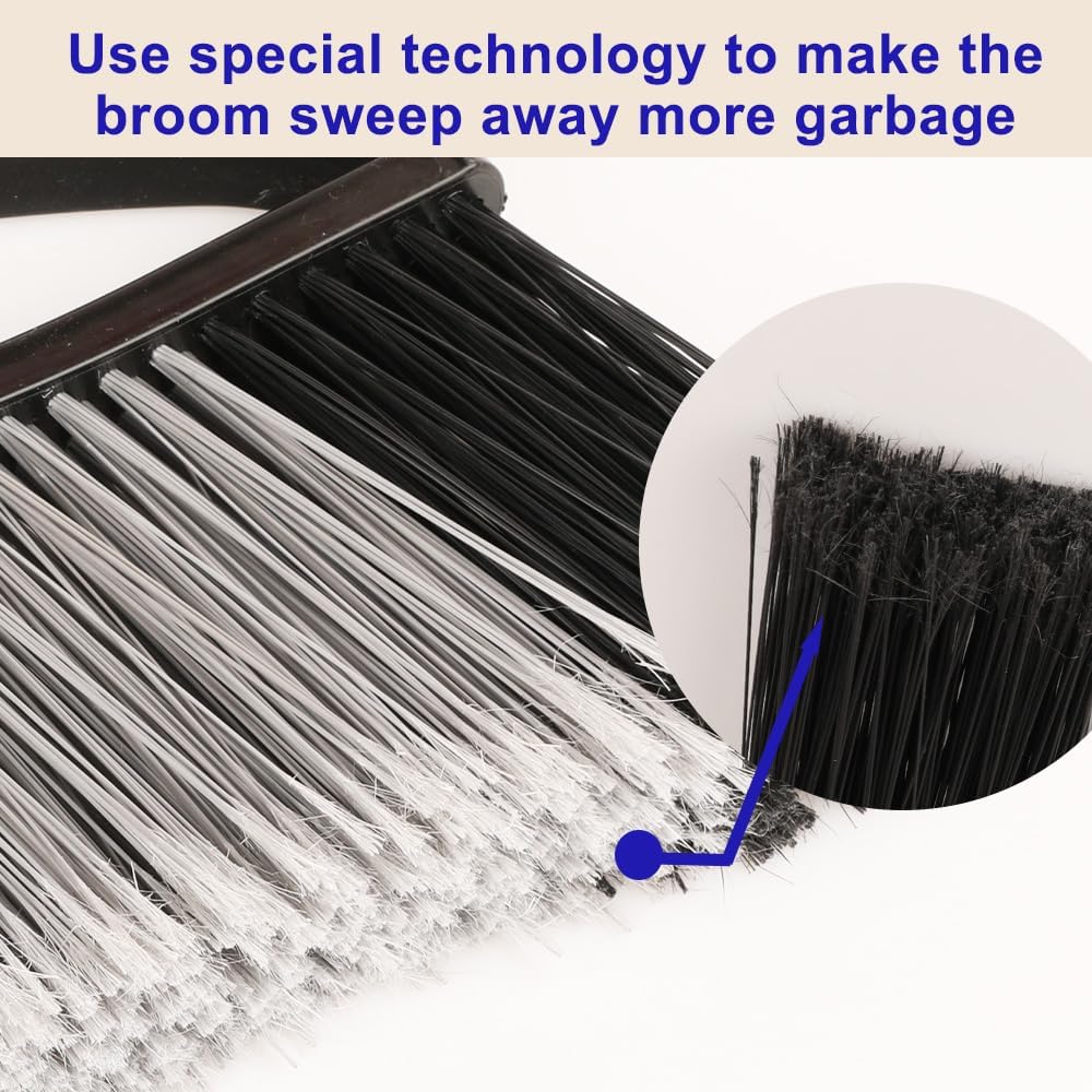 Heavy Duty Outdoor Broom - 15.7'' Wide, Long Handle, Angle Broom with Stiff Bristles for Patio, Garden, Garage, Yard (Black)