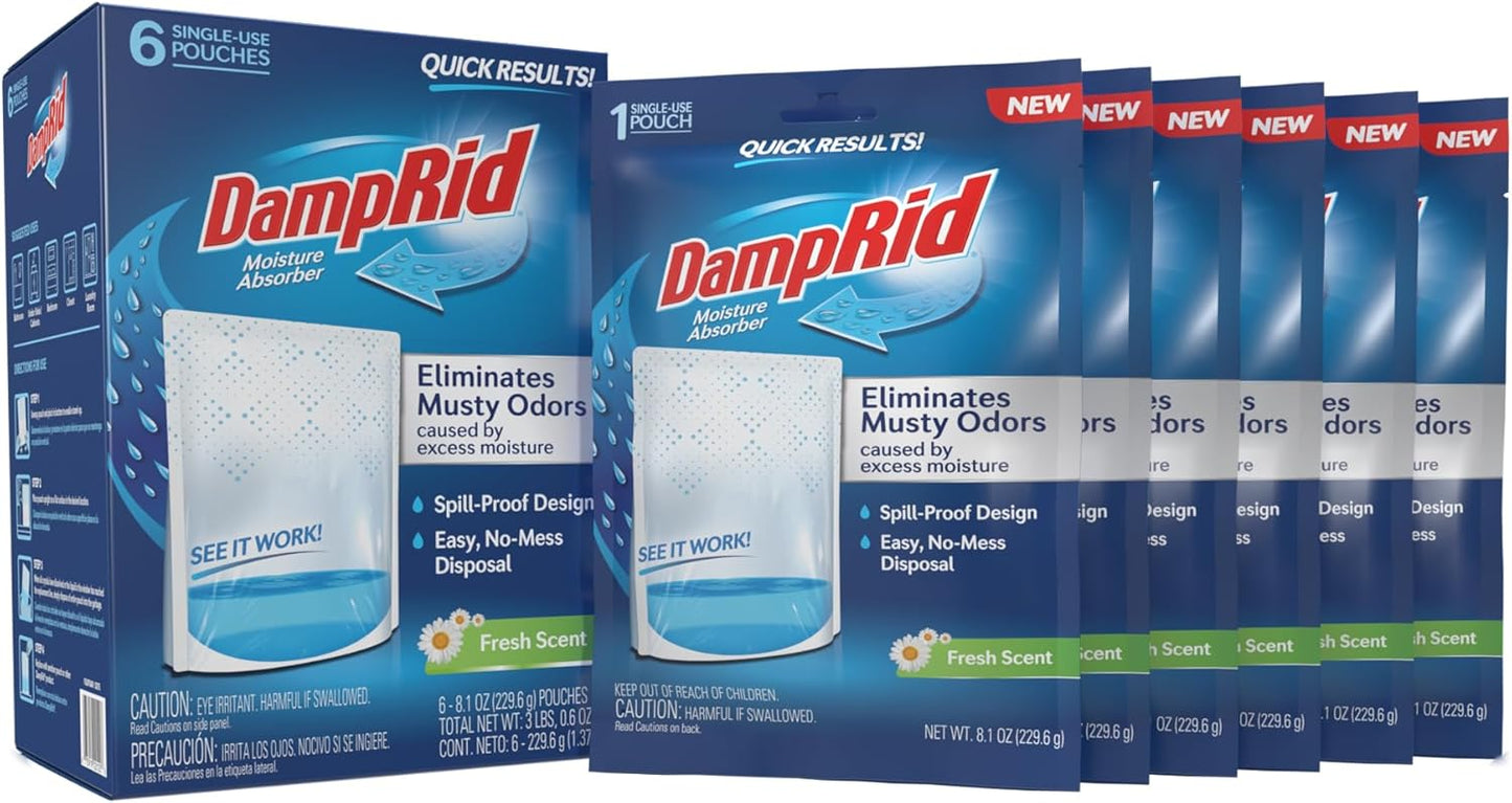 DampRid Fresh Scent Single-Use Pouch Moisture Absorber, 6-Pack