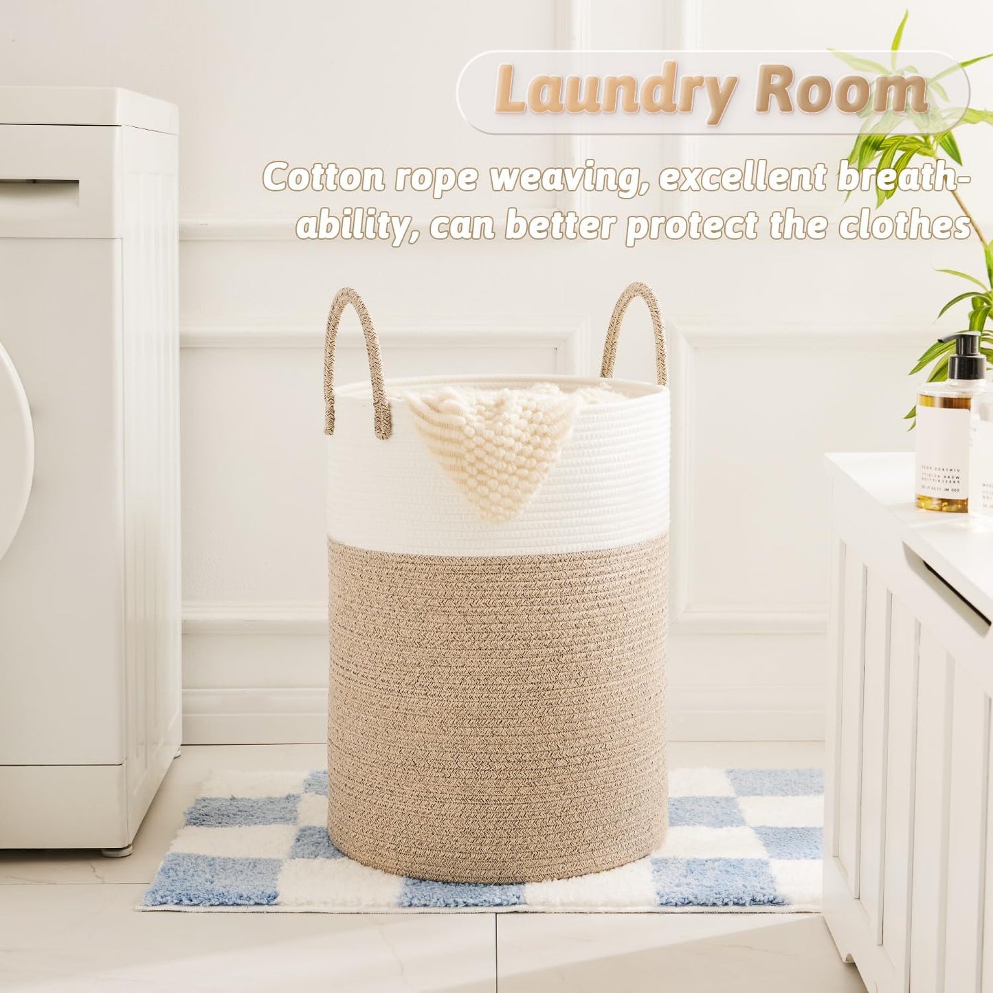 Laundry Basket,Woven Cotton Rope Laundry Hamper,100L for Decorative Storage of Dirty Clothes,Toys and Blankets in Bathroom,Baby Room and Living Room