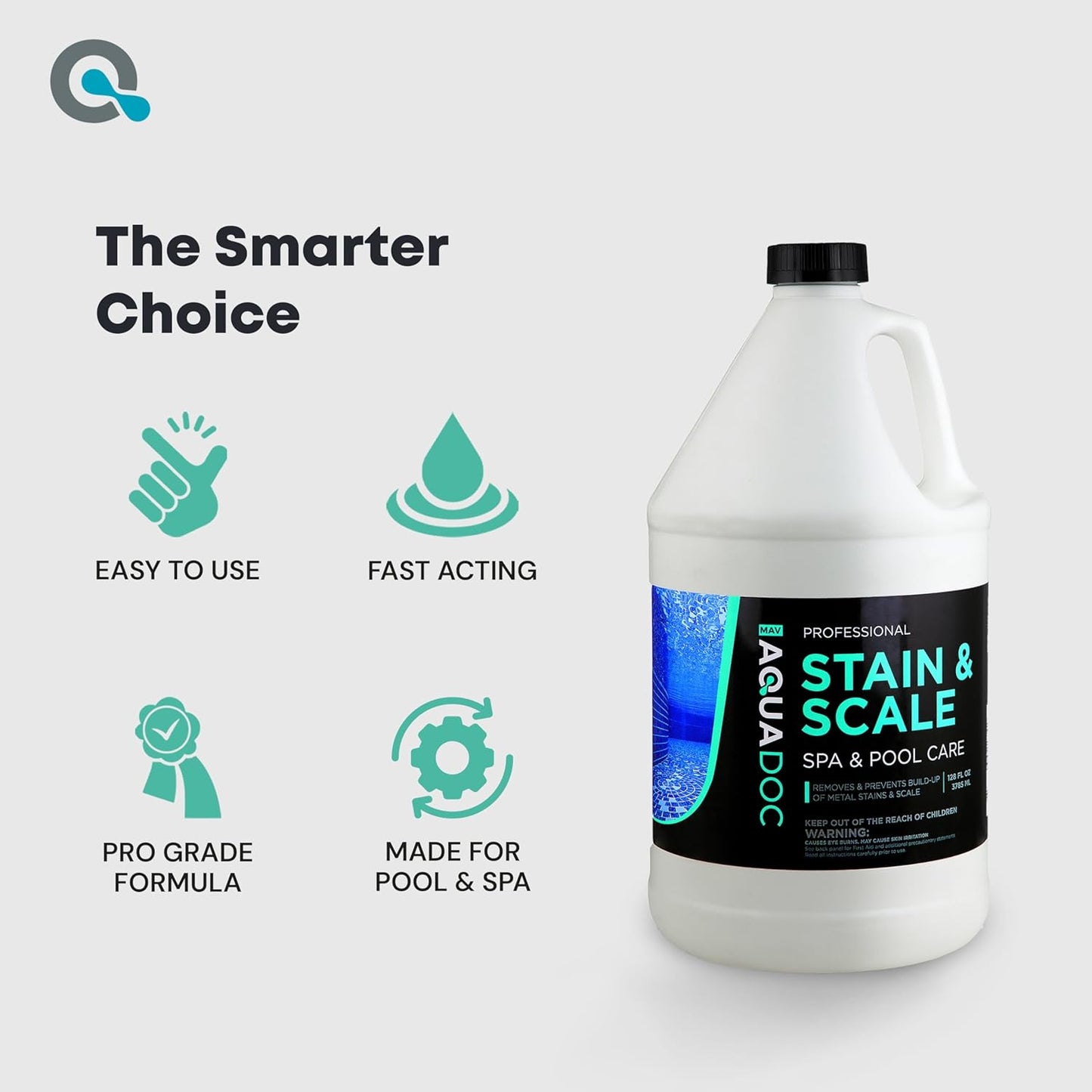Pool & Hot Tub Stain and Scale Remover - AquaDoc 1 Gallon (128oz) Pool Stain & Scale for Calcium, Iron, Copper & Rust Buildup - Works on Vinyl, Plaster, Fiberglass, Pebble & More