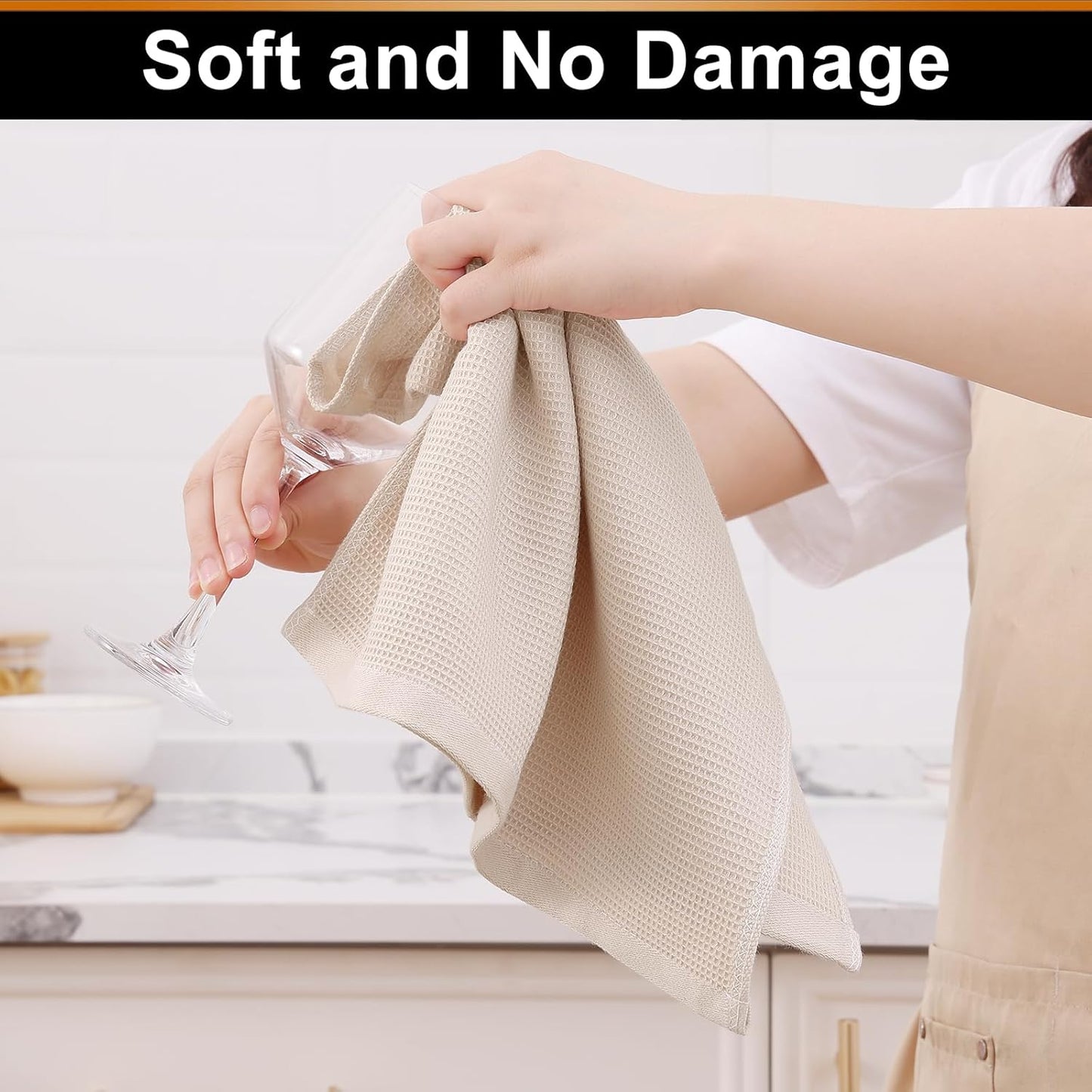 Homaxy 100% Cotton Waffle Weave Kitchen Towels - 8 Pack Soft and Absorbent Dish Towels - 16 x 26 Inches Quick Dry Hand Towels - Beige