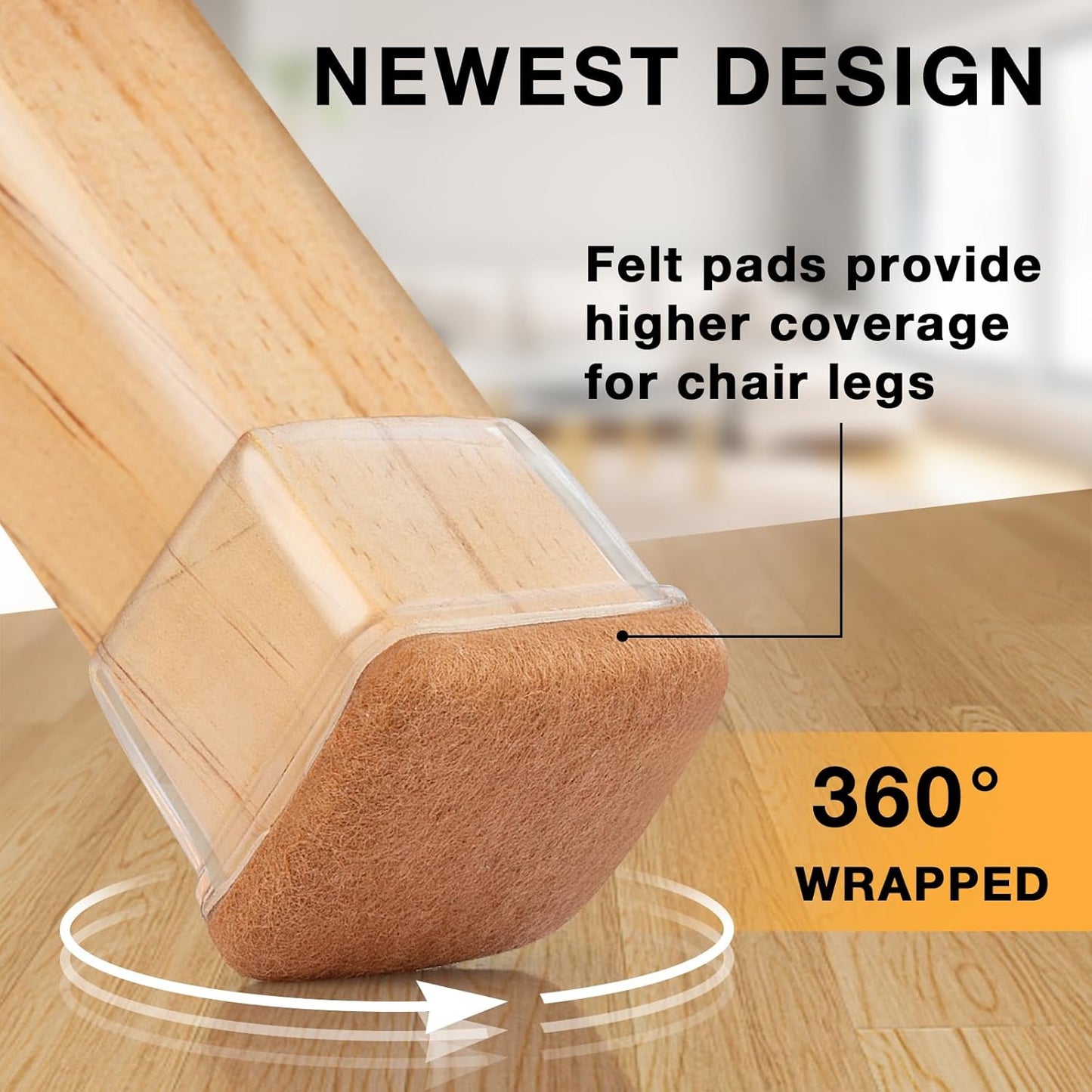 16 Pcs Chair Leg Floor Protectors Square, Silicone Chair Leg Protectors for Hardwood Floors, Chair Leg Caps Covers Protect Wooden Floors from Scratching, Thick, Won't Tear (Fit: 9/10" - 1")