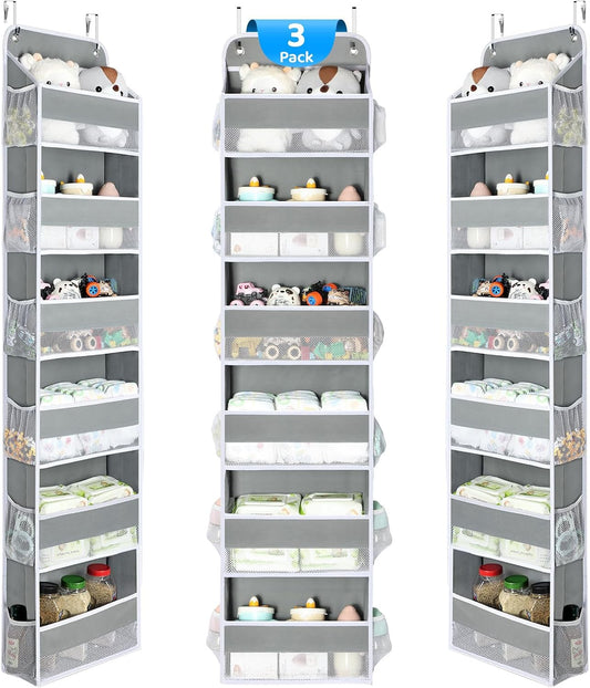 Yecaye 3 Pack Over The Door Organizer, 6-Tier Closet Door Hanging Organizer with 12 Mesh Pockets, Bathroom Organizers and Storage, Ultra Sturdy Large Capacity Over Door Storage Newborn Baby Essentials