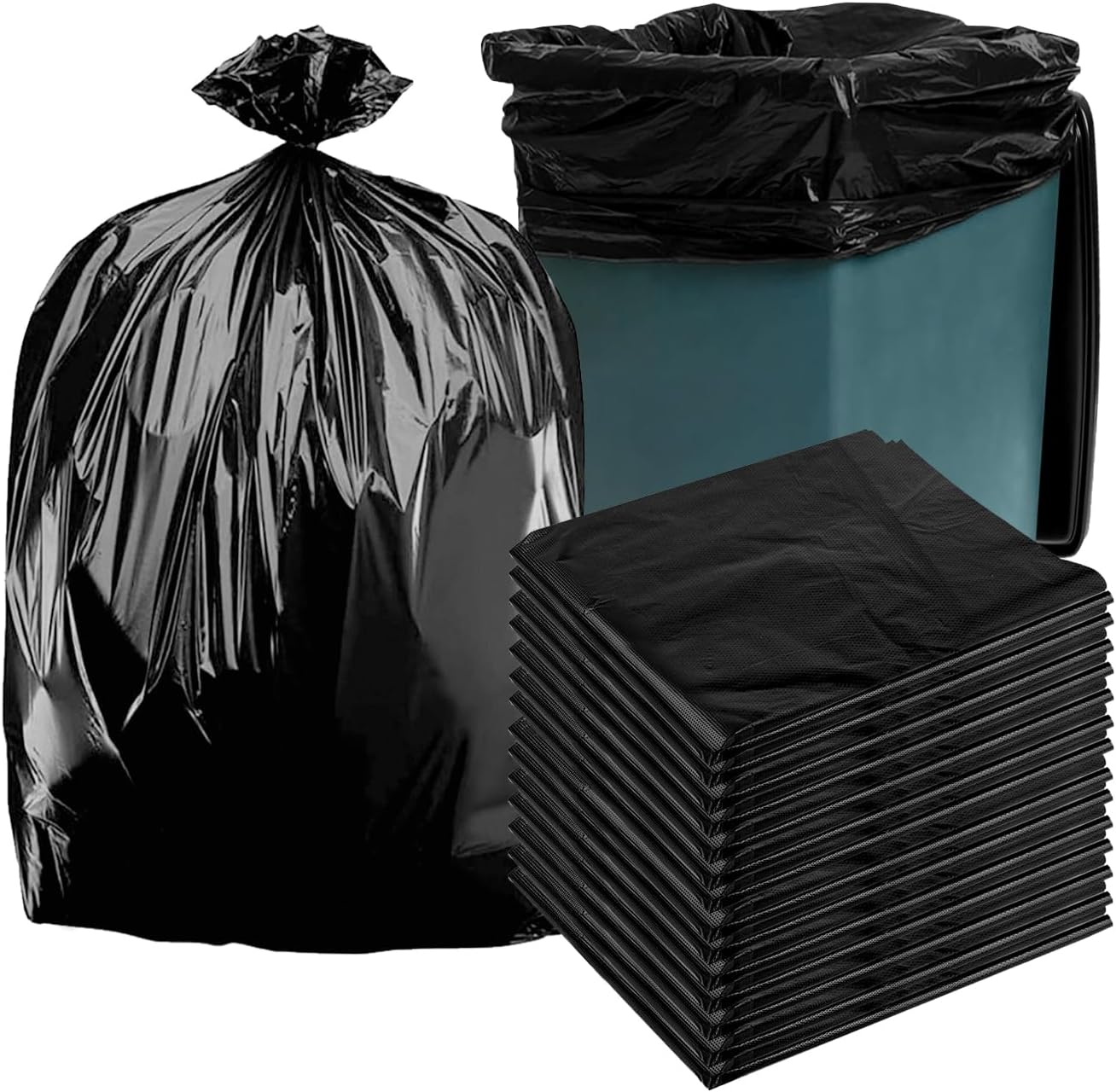 48 gallon heavy duty trash bags, 39.37x47.24 inches, black, extra strong construction & yard bags for commercial, industrial, garden waste, leakproof & puncture resistant(30 pieces）