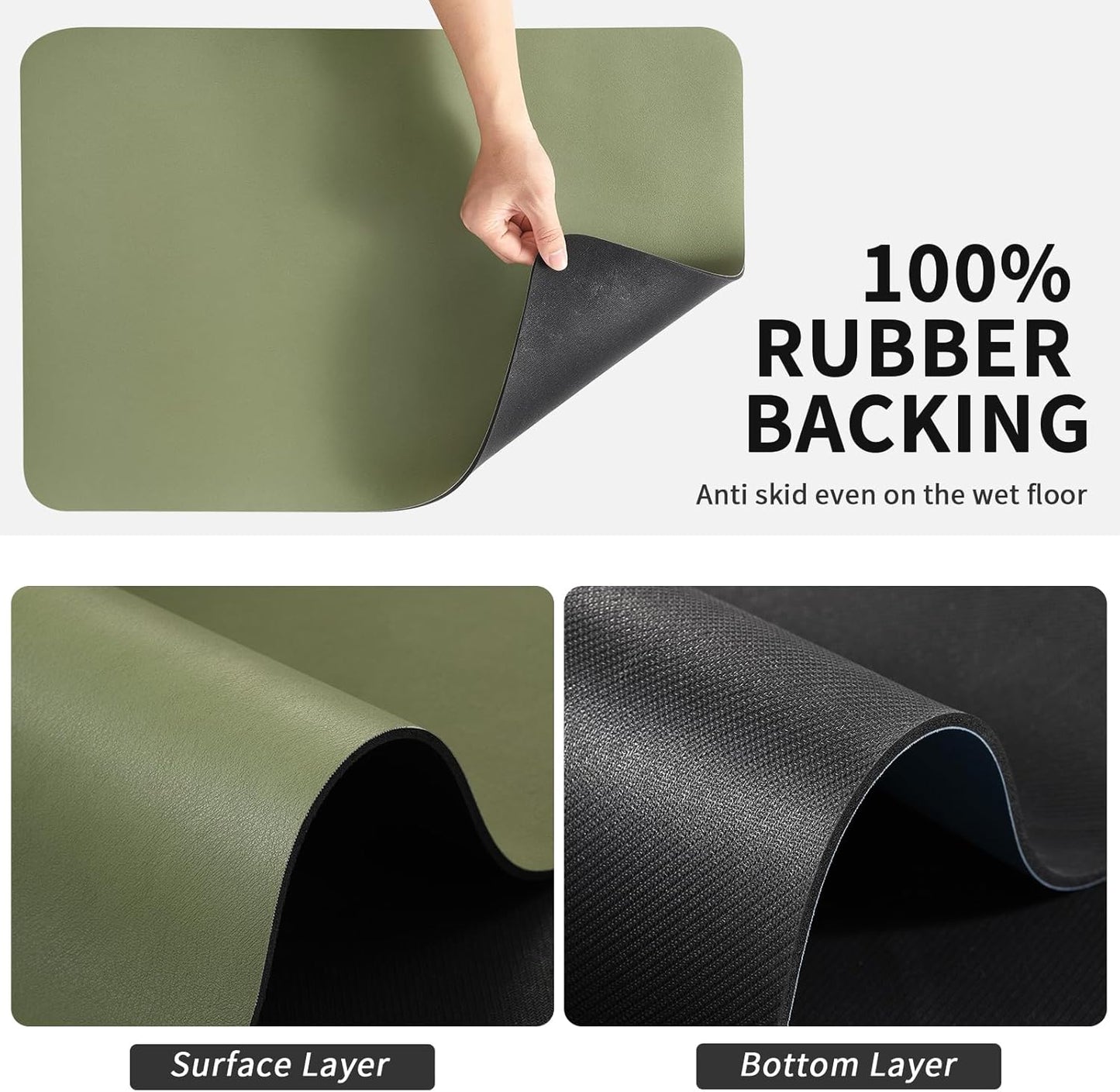 Dish Drying Mat for Kitchen Counter, Heat Resistant Drainer Mats with Non-slip Rubber Backed, Hide Stain Kitchen Super Absorbent Draining Mat, Easy to Clean Dish Rack Pad, Green 18"x24"