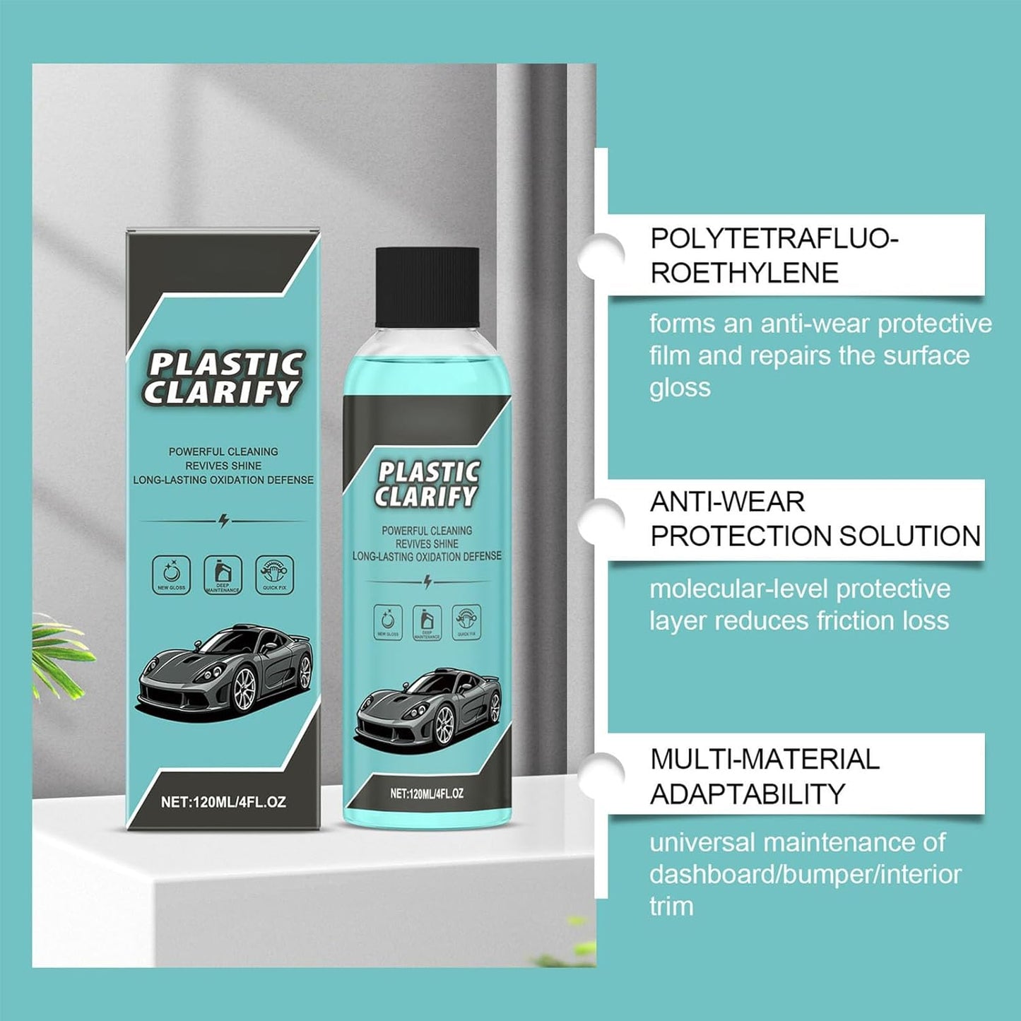 Plastic Clarify for Cars, Plastic Restorer for Cars Exterior, Multifuncional Interior Cleaner for Waterless Car, Detailing Spray, Faded Plastics (2PCS)