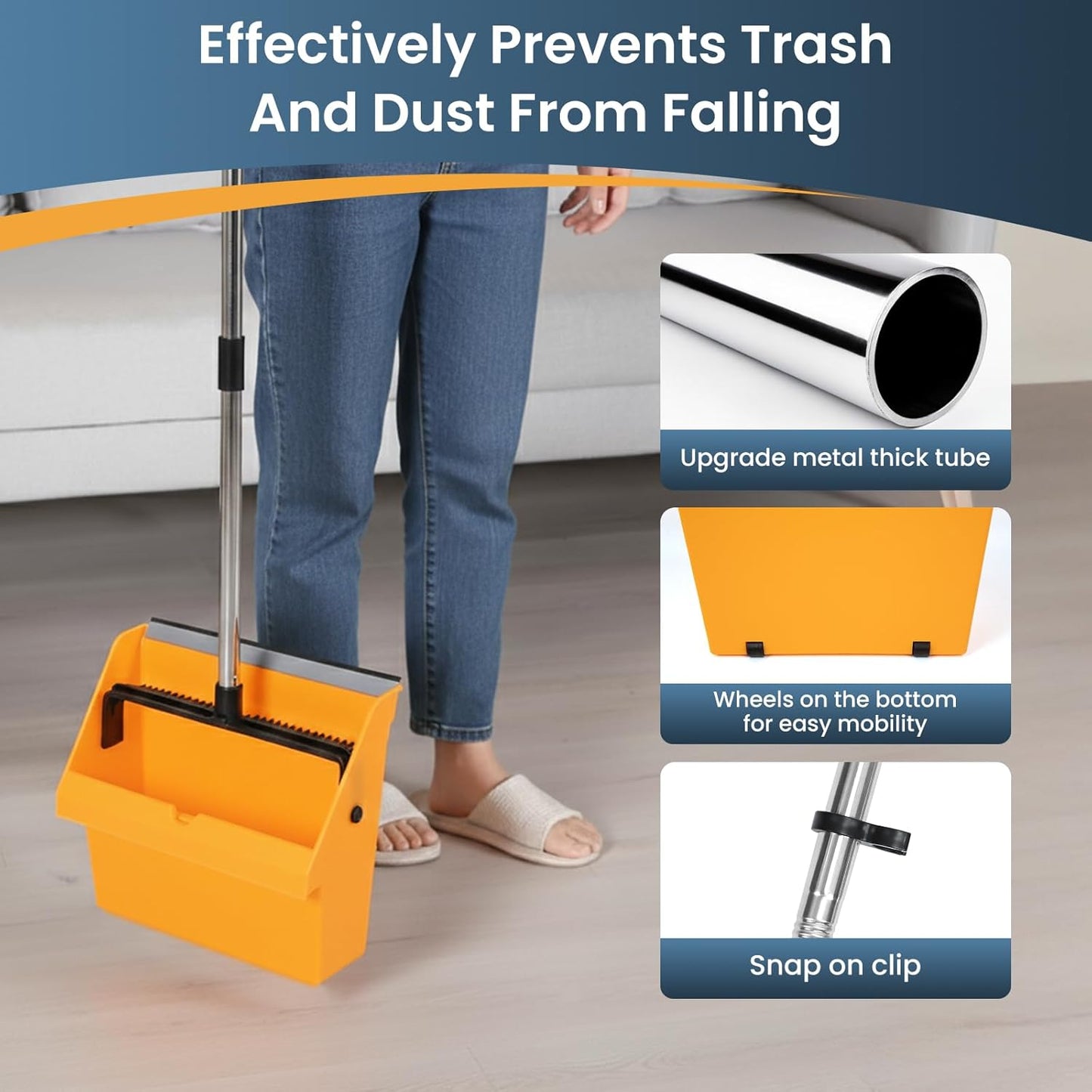 Large Commercial Dustpan with Comb，Long Handle Upright Heavy Duty Dust Pan Outdoor Indoor for Courtyards, Garages, Lobbies, Shopping Malls, Market Floors, Sidewalks, Classroom Floor Cleaning