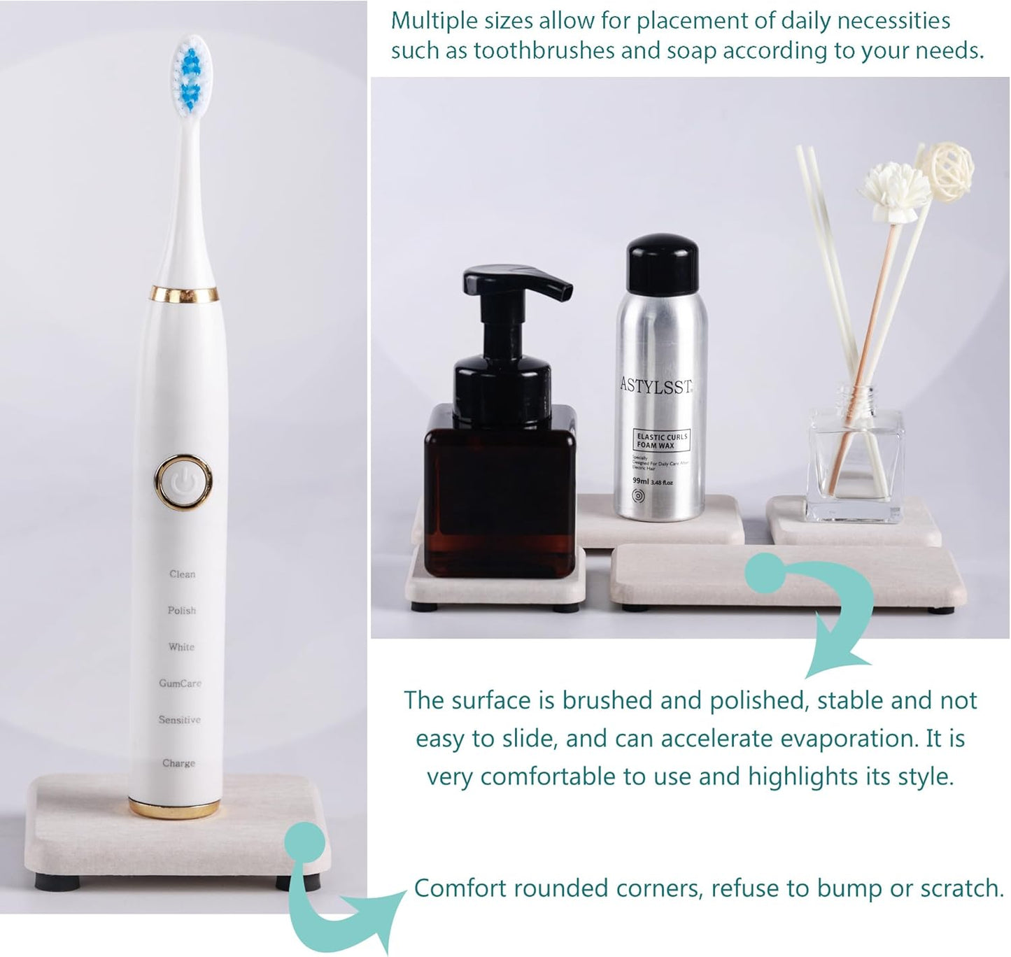 Set of 4 Water Absorbent Diatomite Coasters, Diatomaceous Earth Kitchen Soap Dish, Bathroom Trays, Water Absorbing Stone Used for Hand Soaps & Plants & Toiletries in The Modern Home