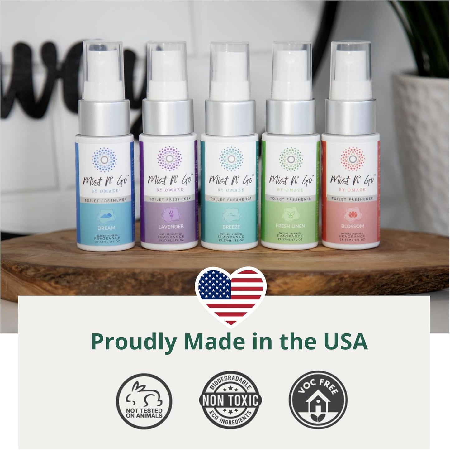 Mist N' Go by Omaze Travel Bathroom Spray - Toilet Odor Eliminator & Air Freshener - Fresh Linen (1oz x2)