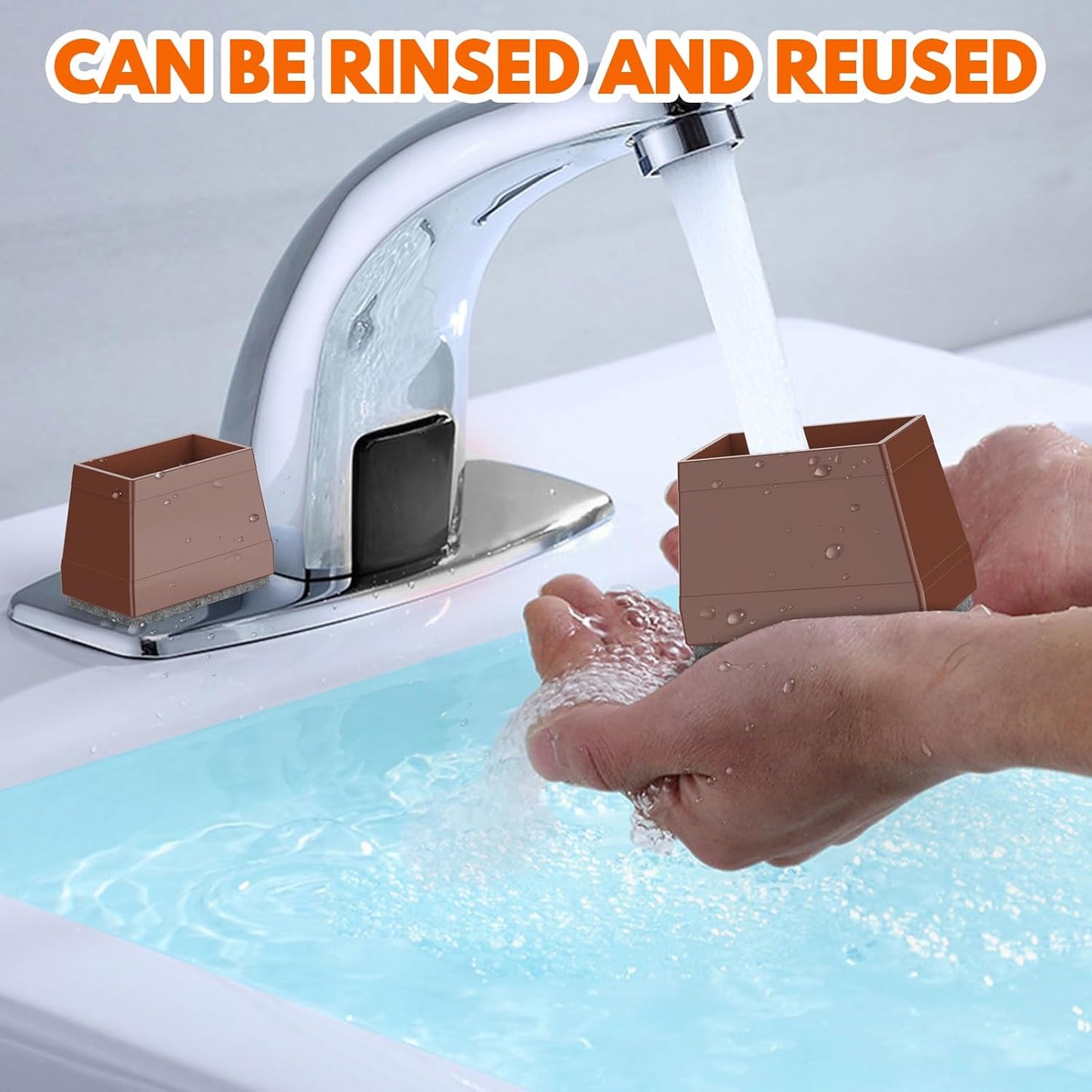 Rectangle Chair Leg Protectors for Hardwood Floors,16 PCS Silicone Covers to Protect Wood Tile Floors Felt Pads Furniture Leg Caps Reduce Noise. Easy to Move.(Brown,2 x 3 Inch,Rectangle)