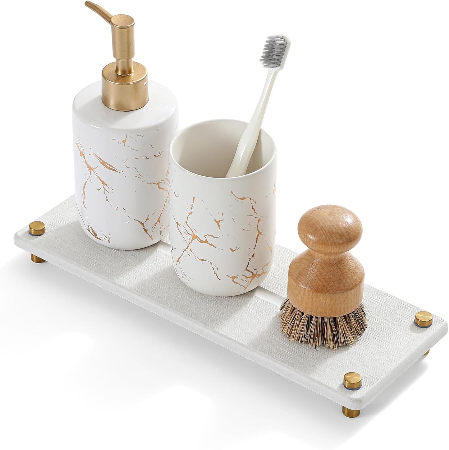 Water Absorbing Stone Sink Caddy Kitchen Sink Organizer Tray, Diatomite Bathroom Counter Tray, Gold Faucet Drying Mat Coaster Soap Dish Rack Riser Dispenser Sponge Holder, Beige 12.5" x 4.5"