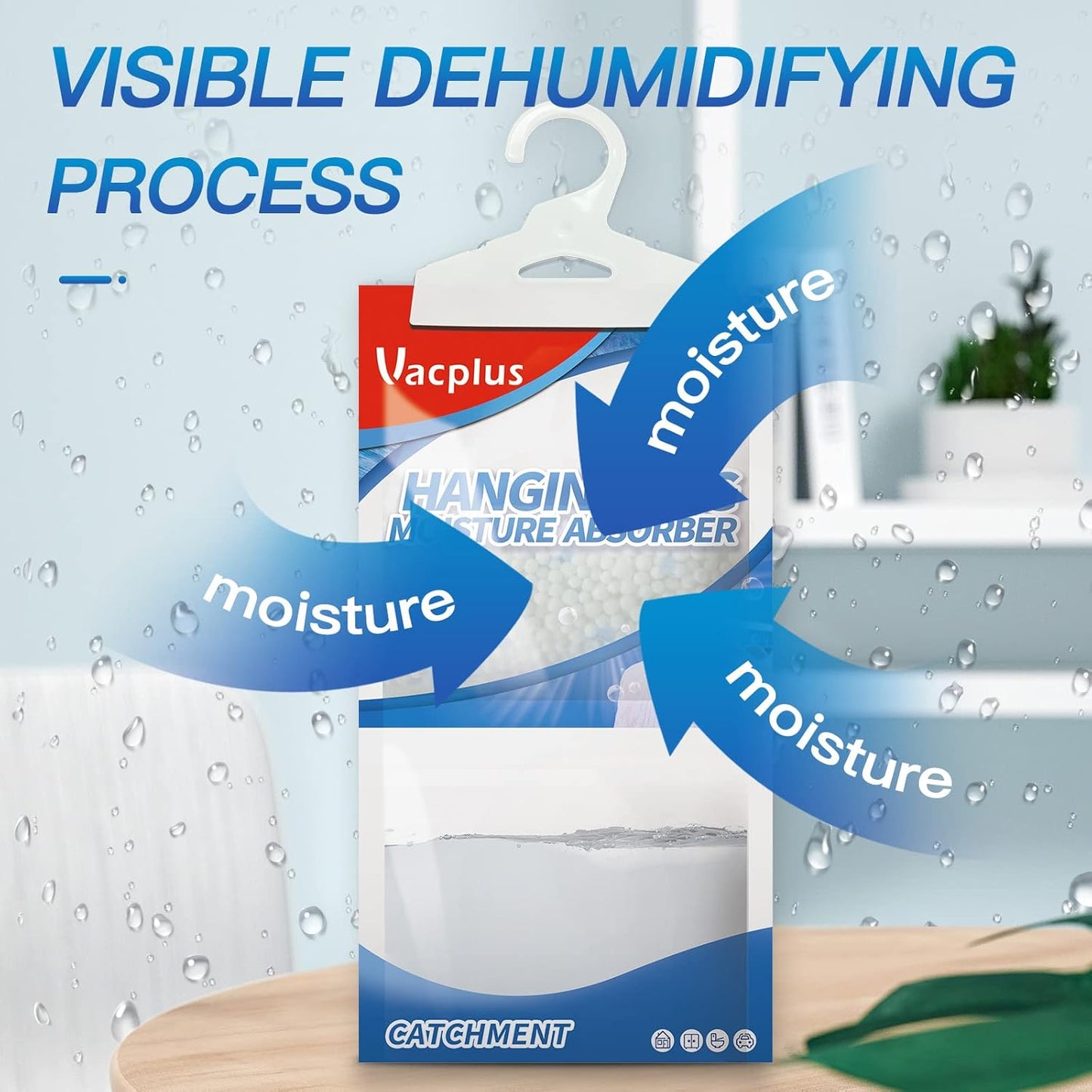 Vacplus Moisture Absorbers, Hanging Closet Dehumidifier Bags, Humidity Packs, Desiccant, Closet Dehumidifiers with Ocean Breeze Fragrance, 10 Pack, 9.8 OZ