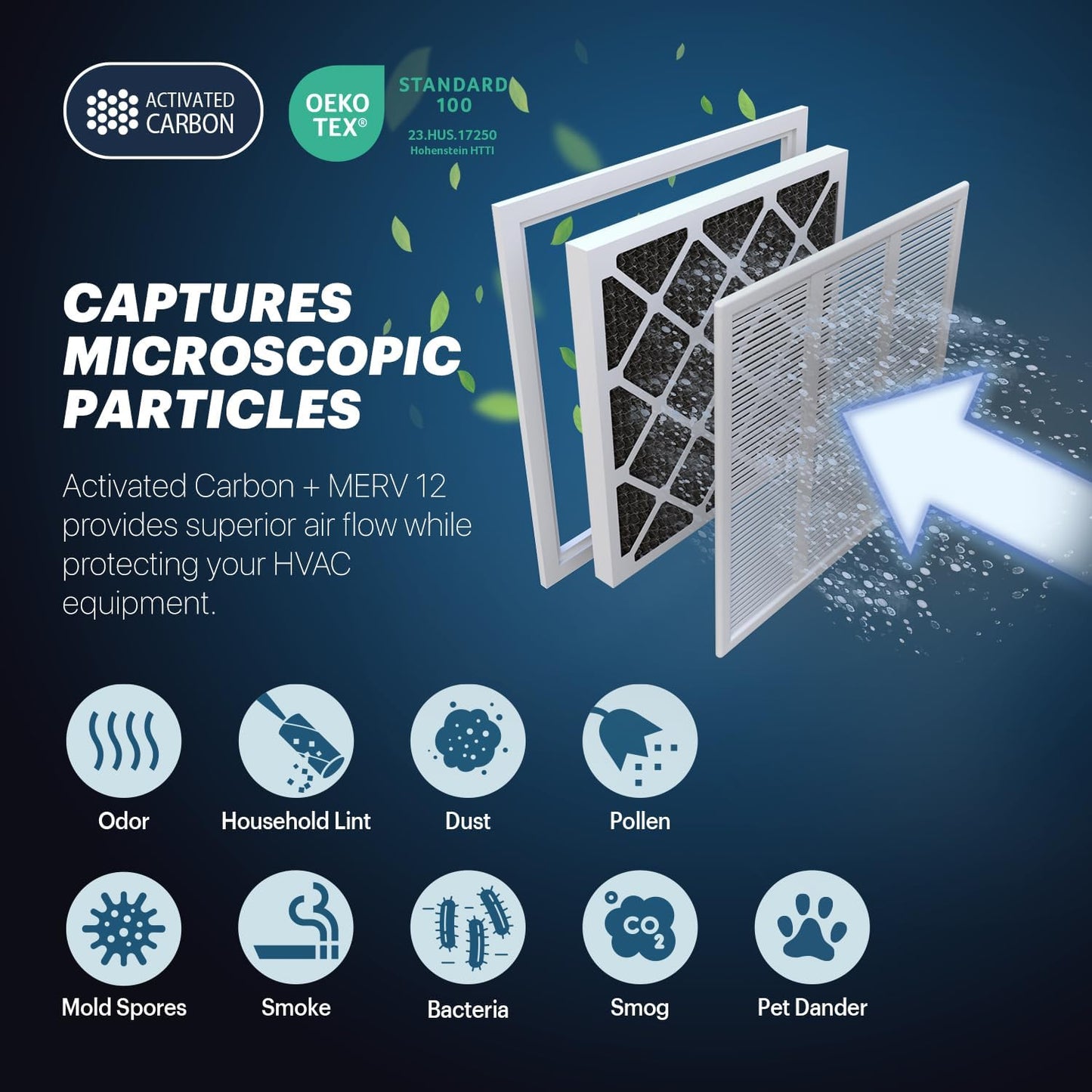 BNX TruFilter 18x20x1 MERV 12 Odor Defense (6-Pack) AC Furnace Air Filter with Activated Carbon - MADE IN USA - Pleated Air Conditioner HVAC AC Furnace Filters - Removes Odor, Mold, Bacteria, Smoke