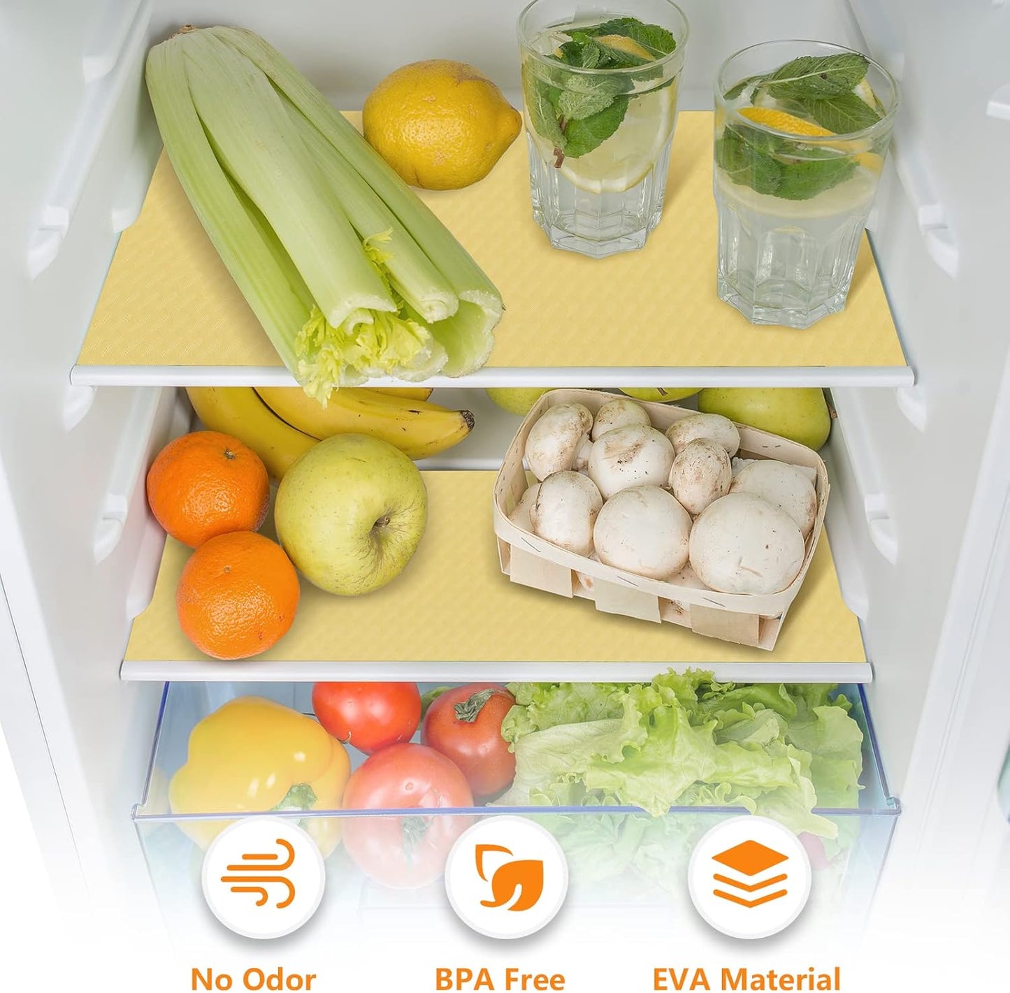 Shelf Liners for Kitchen Cabinets Refrigerator Liners Waterproof Kitchen Cupboard Liner Non Adhesive Drawer Mats EVA Material Fridge Liner for Shelves - Yellow Beige 11.8 x 393.7 Inches