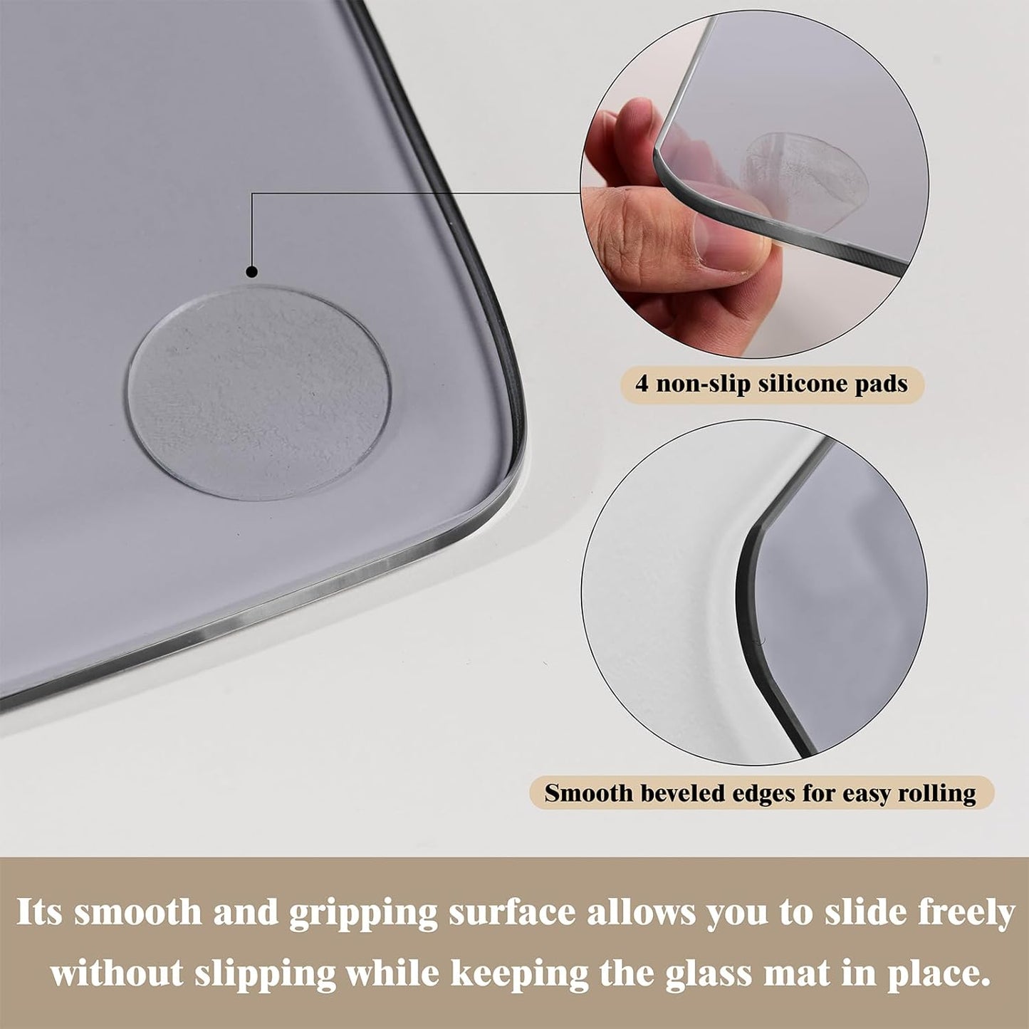 Koonmi Tempered Glass Chair Mat for Hardwood Floors & Carpets, 30" x 55“ Grey Heavy Duty Office Floor Protector with Noise-Free Gliding Shatterproof for Home Office Desk