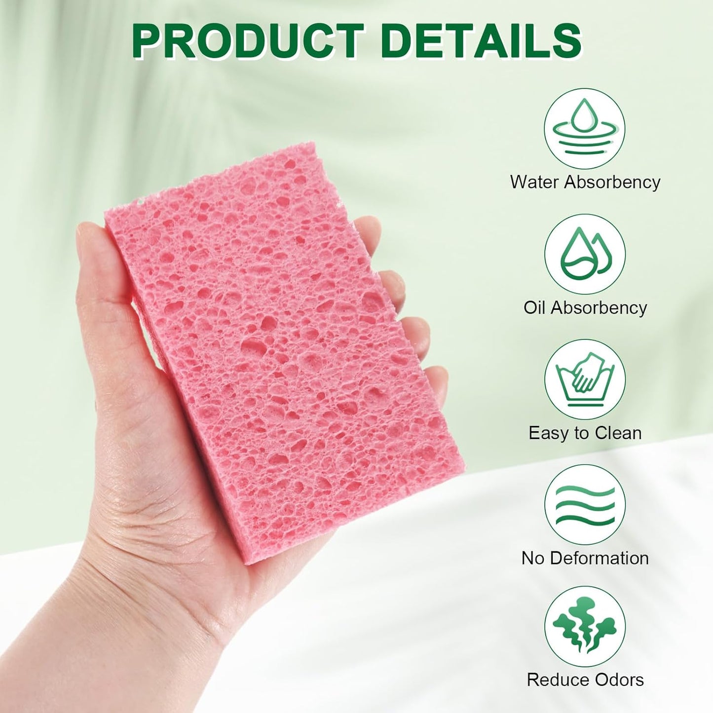 12-Pack Kitchen Sponges, Condense Eco Cellulose Non-Scratch Scrub Heavy Sponge for Kitchen/Household/Bathroom, Clean Tough Messes Dish Scrubber [Pink]