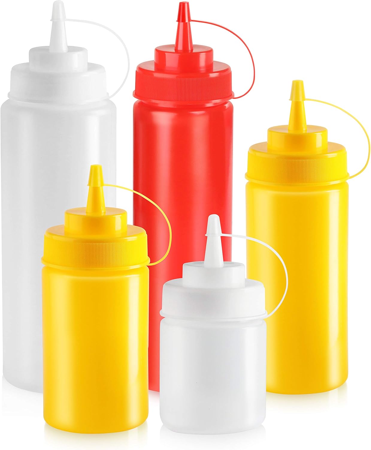 New Star Foodservice Squeeze Bottles, Plastic, Wide Mouth, 32 oz, Clear, Pack of 6